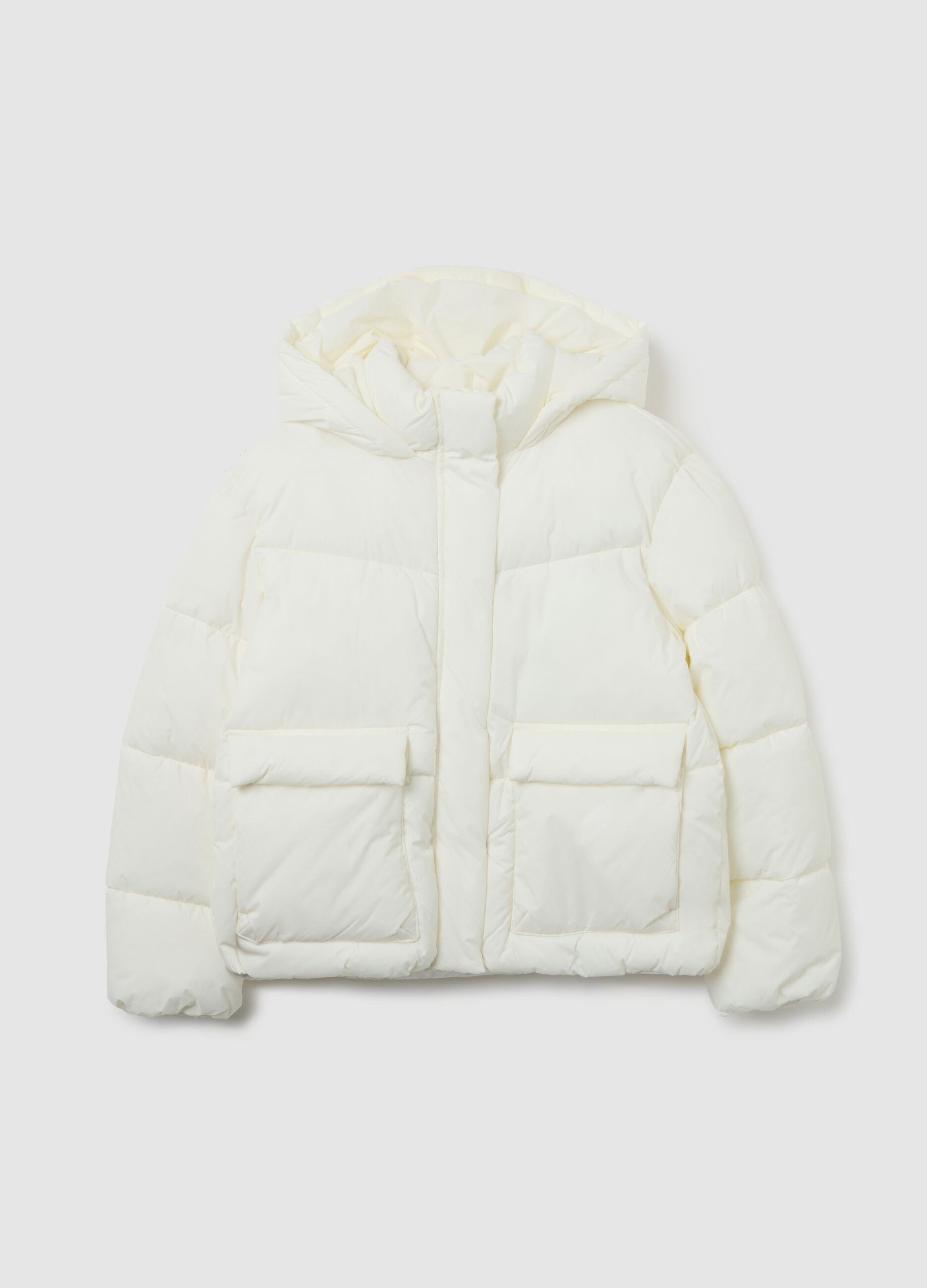 White Iconic Puffer Girls' Jacket with Hood