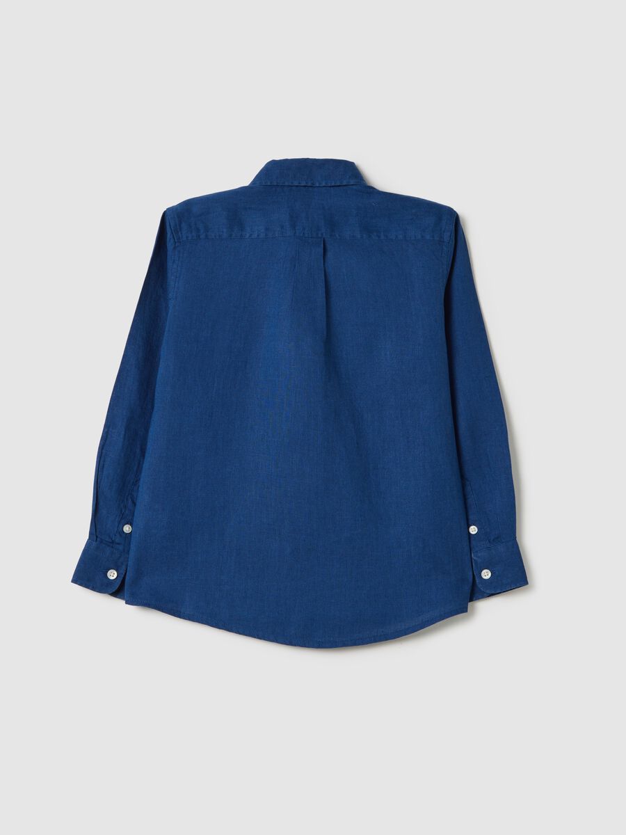 Blue linen shirt with logo embroidery_4