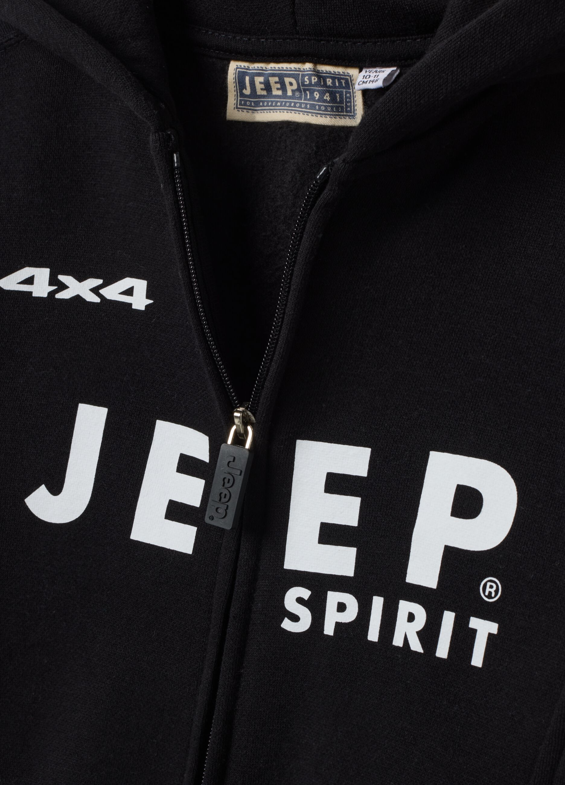 Felpa nera in misto cotone con cappuccio e stampa Jeep