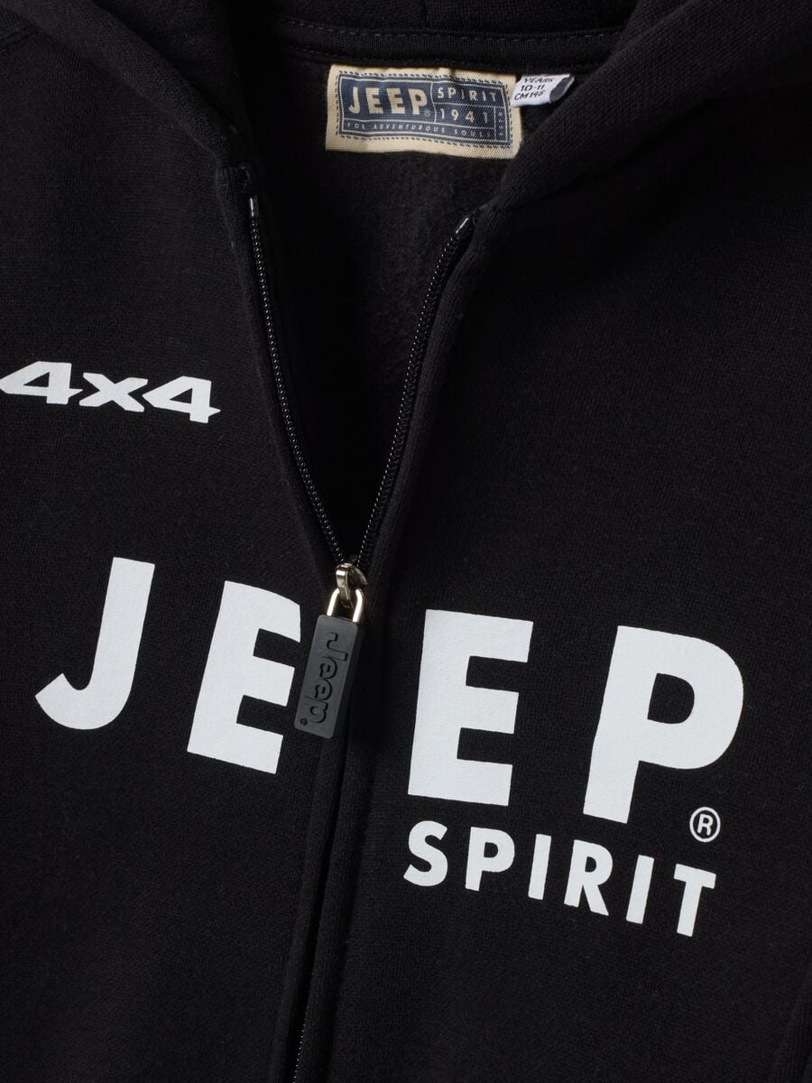 Felpa nera in misto cotone con cappuccio e stampa Jeep_2