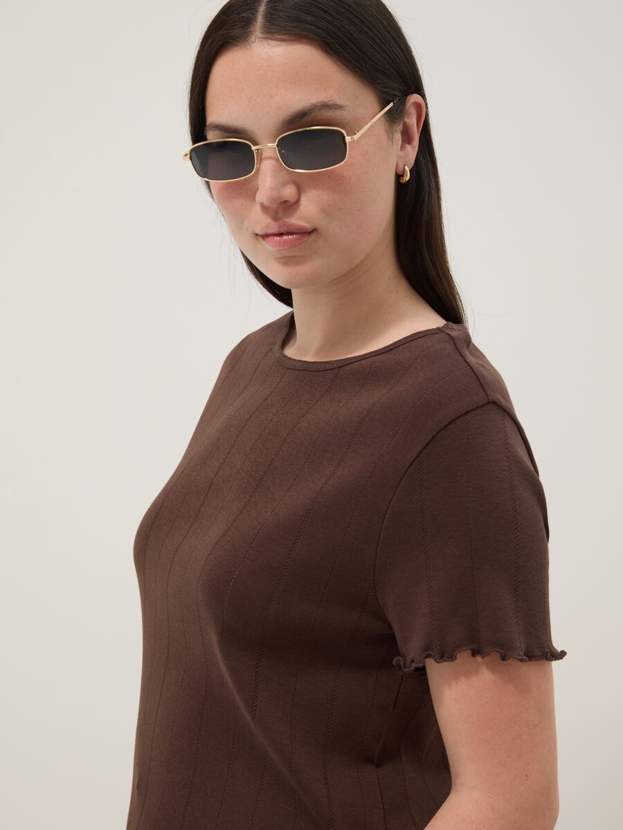 Brown striped pure cotton regular-fit T-shirt_0