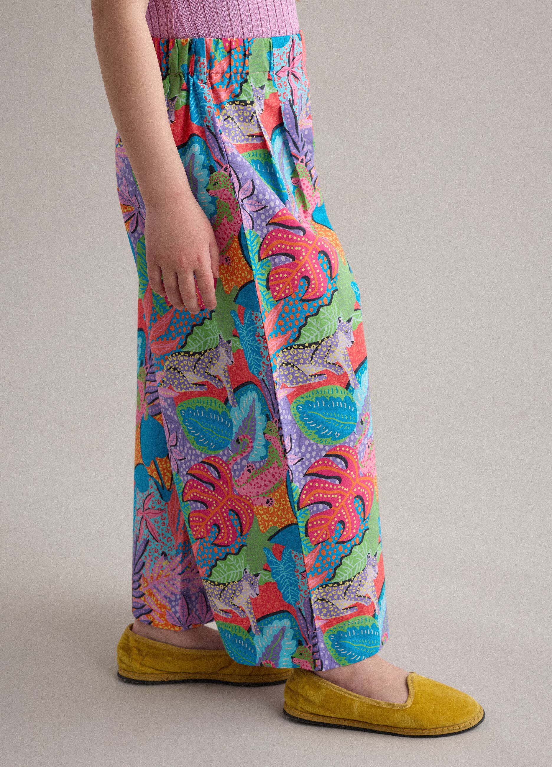 Multicoloured pure cotton palazzo trousers