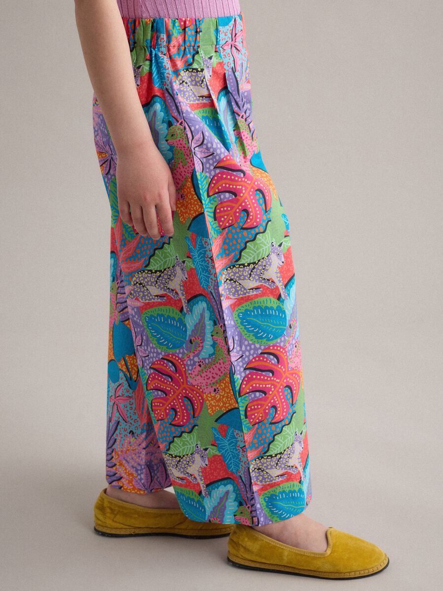 Pantaloni palazzo multicolor a fiori in puro cotone da bambina_2