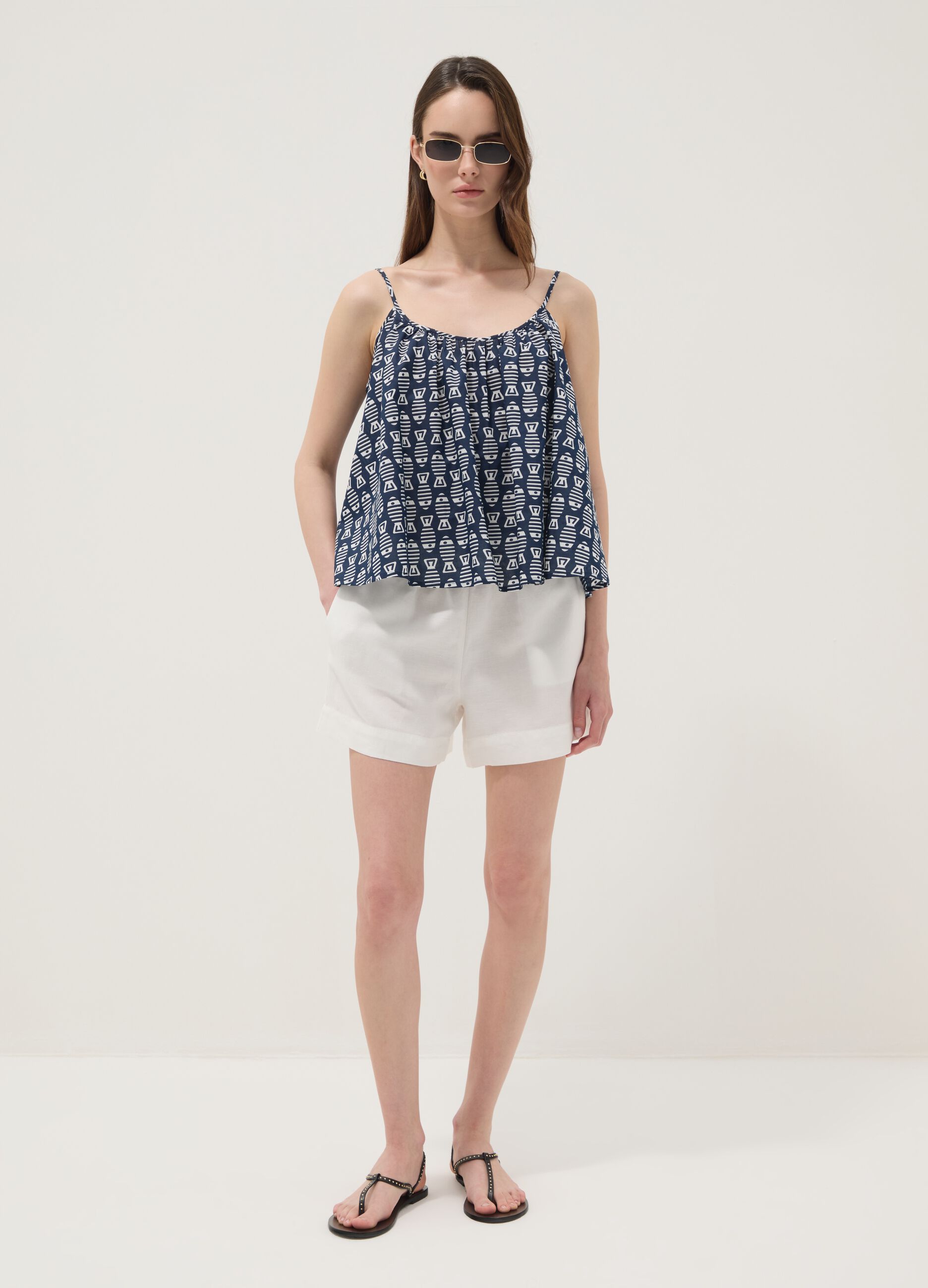 Blue pure cotton cami top with thin straps