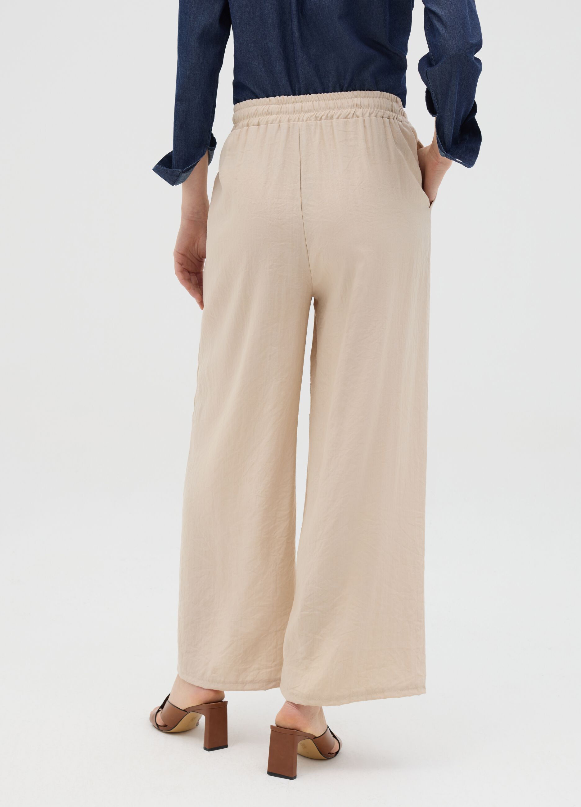 Beige wide-leg trousers