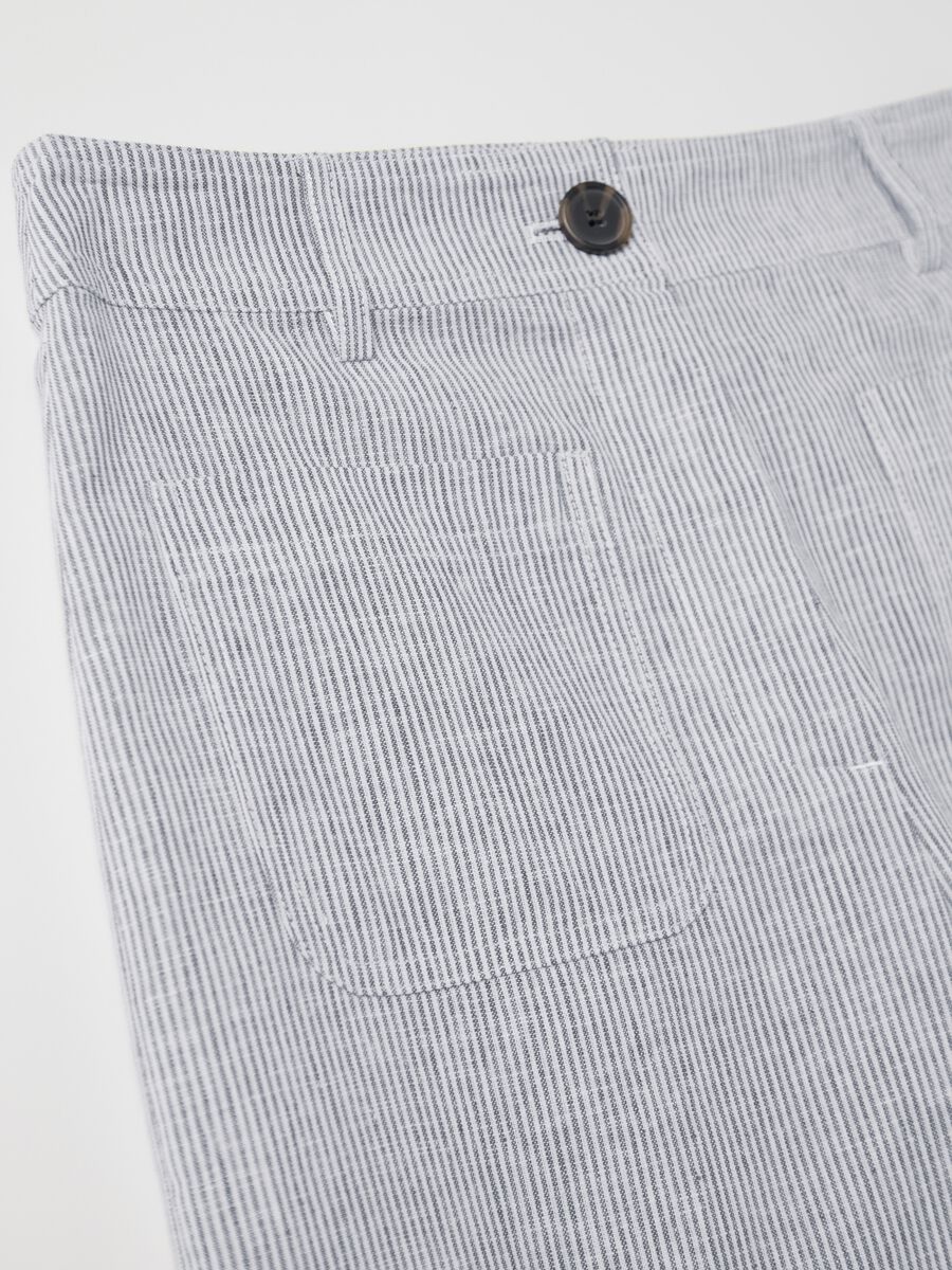 Women's multicoloured wide-leg trousers in cotton and linen_5