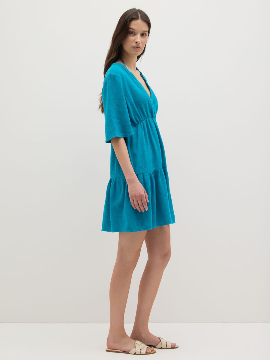 Women's long blue dress in pure cotton_1
