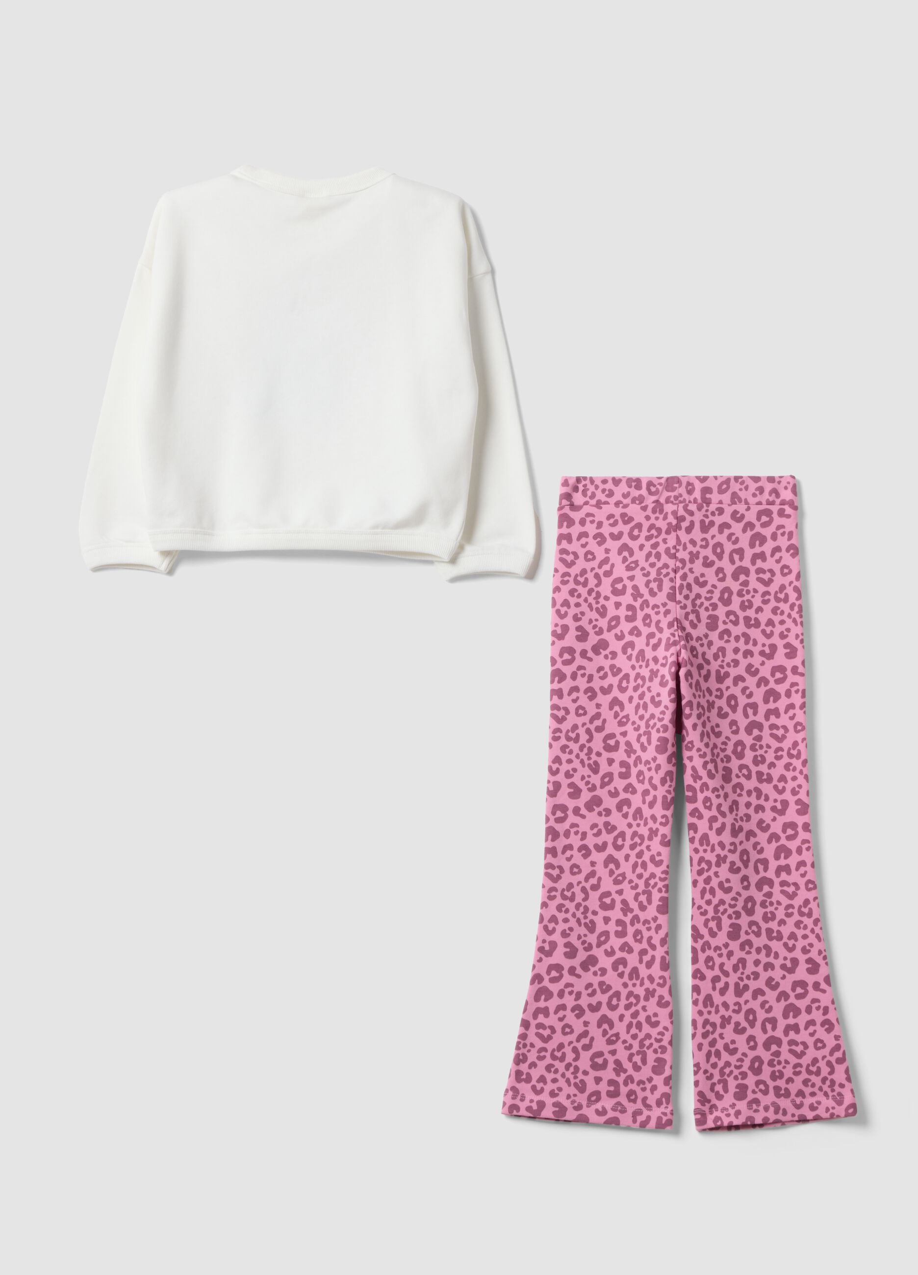 White and pink cotton-blend jogger set with Lilo & Stitch print for girls
