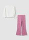 White and pink cotton-blend jogger set with Lilo & Stitch print for girls_1