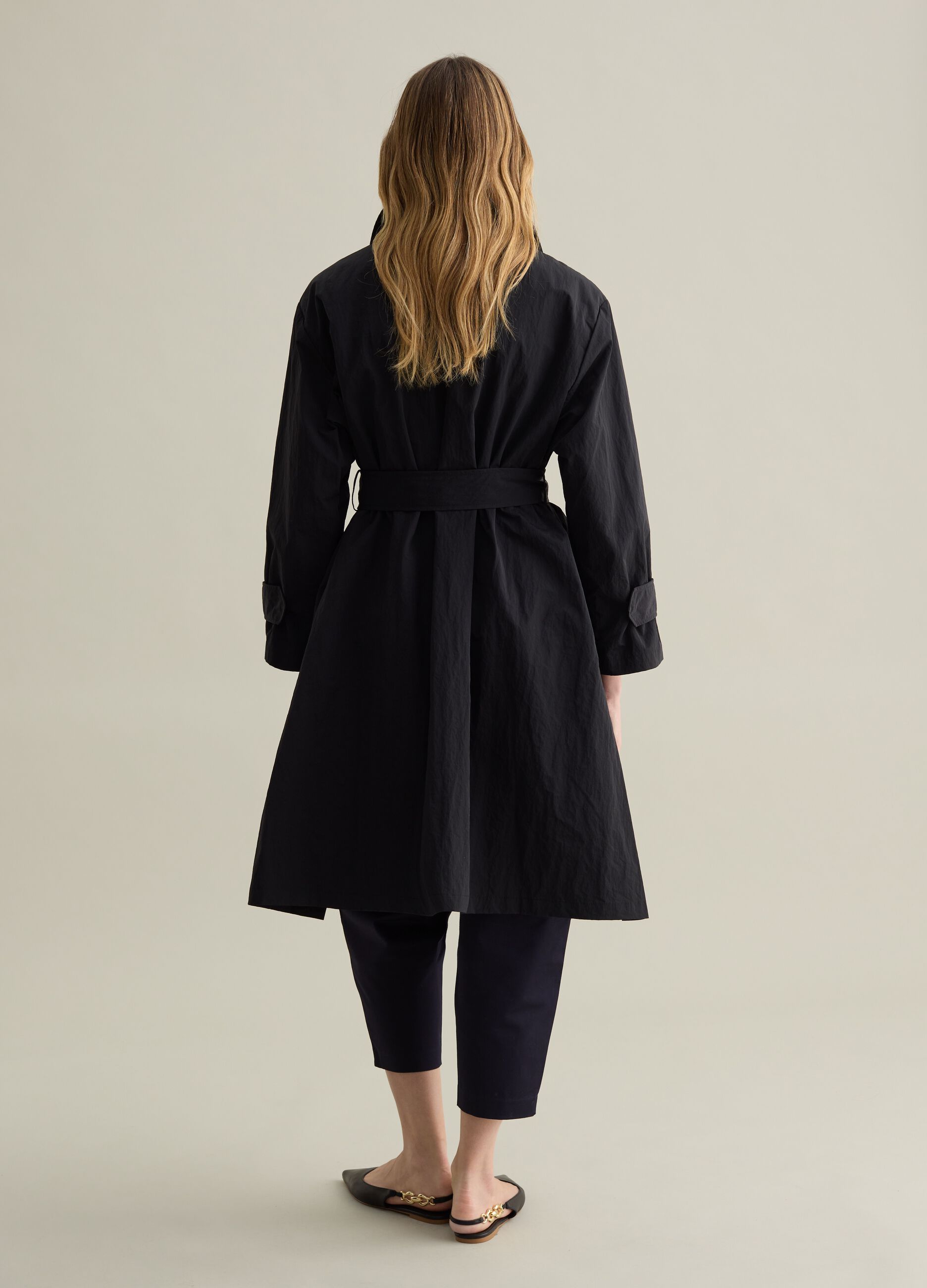 Long trench coat with zip and buttons