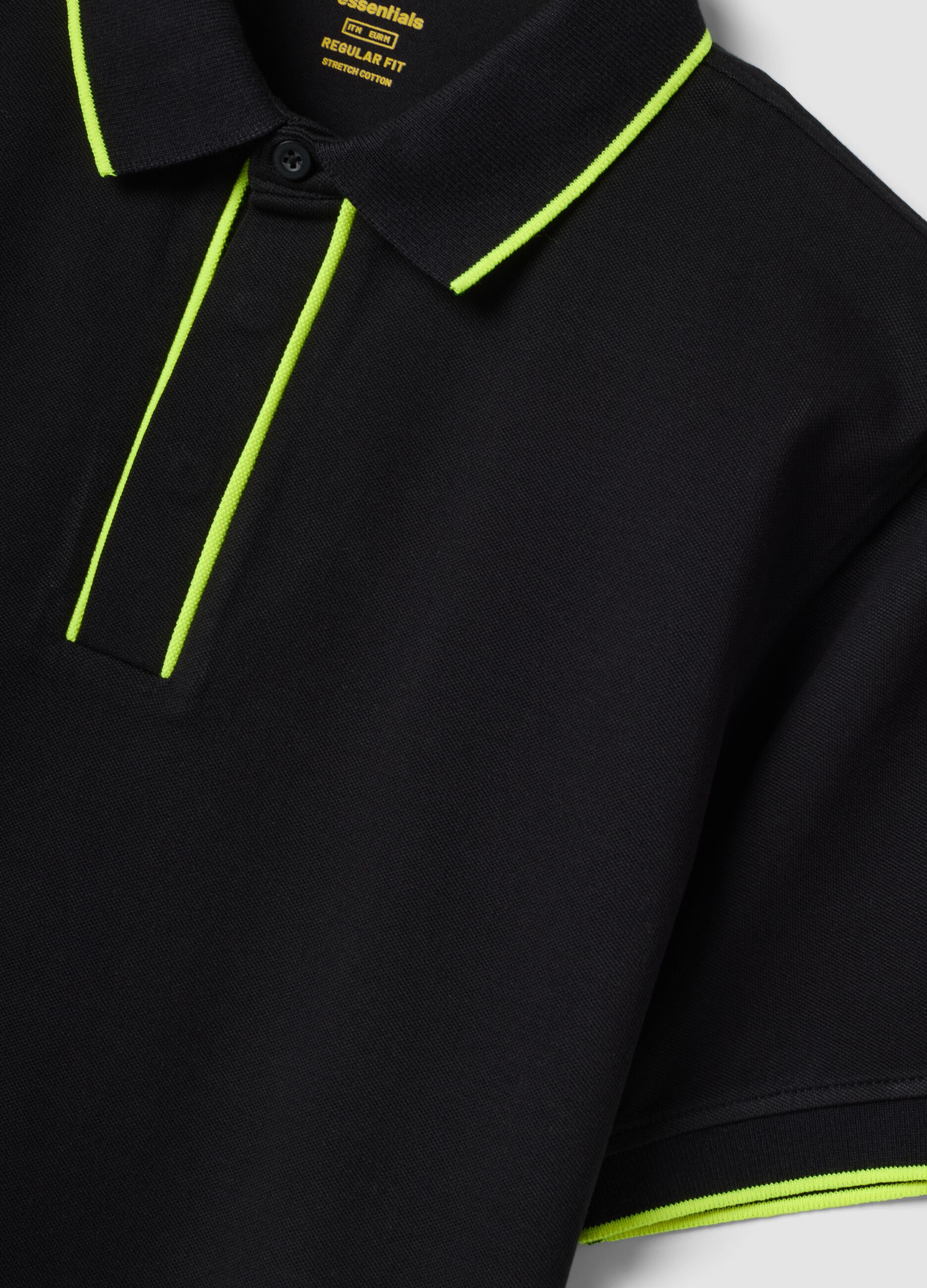 Blue stretch cotton polo with contrast piping