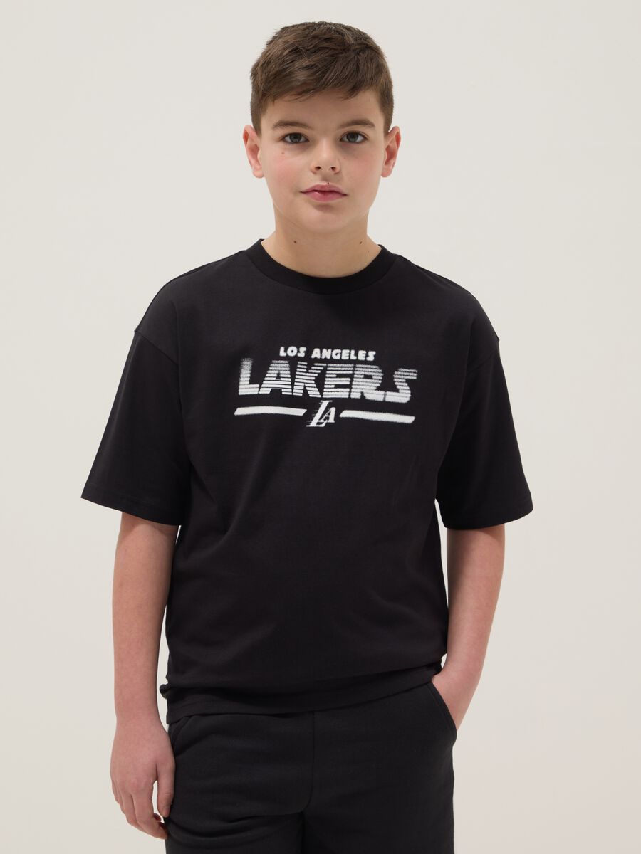 Children's black pure cotton T-shirt regular fit with Lakers logo_0