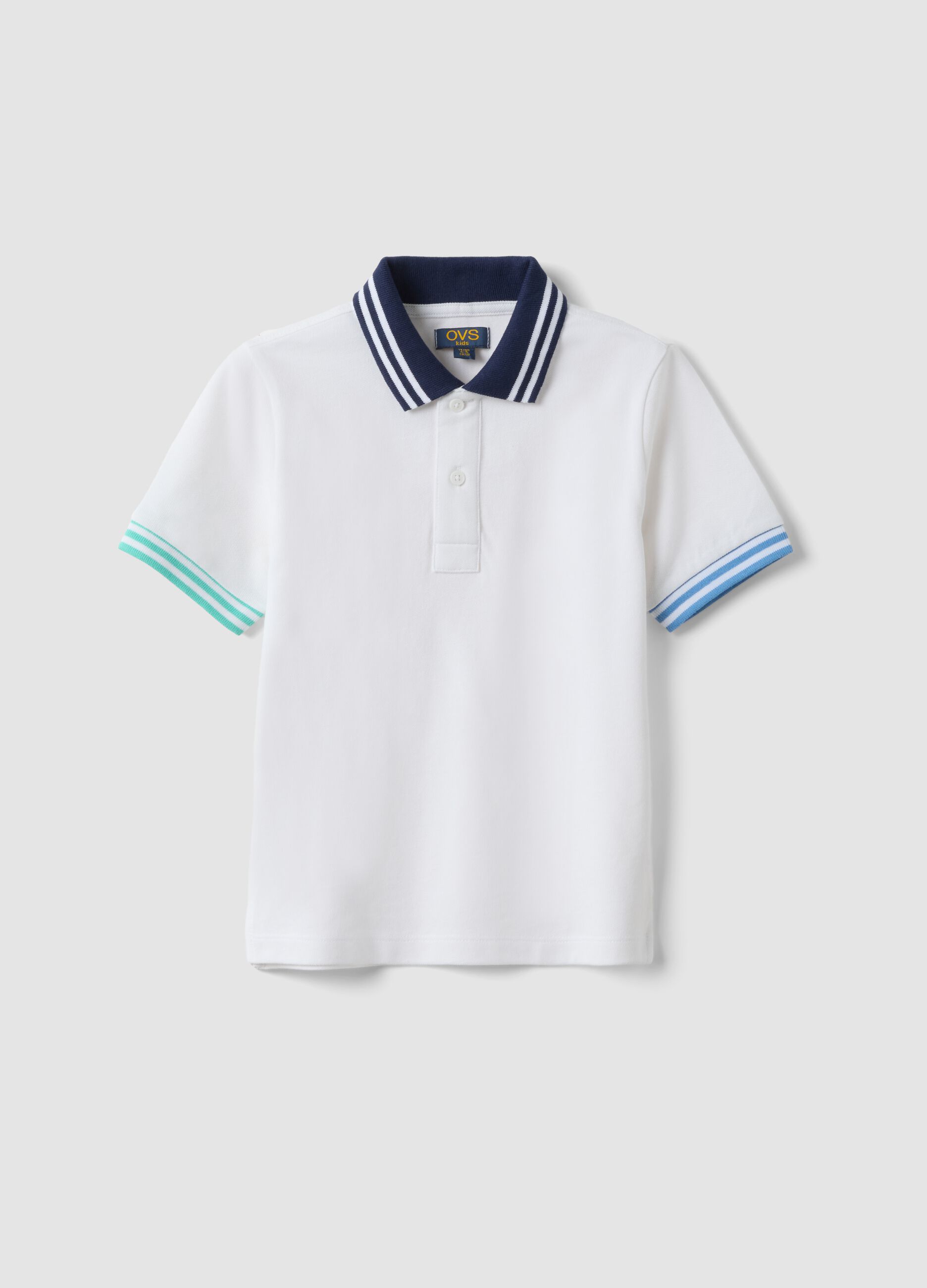 Children's white pure cotton polo regular fit with coloured trims