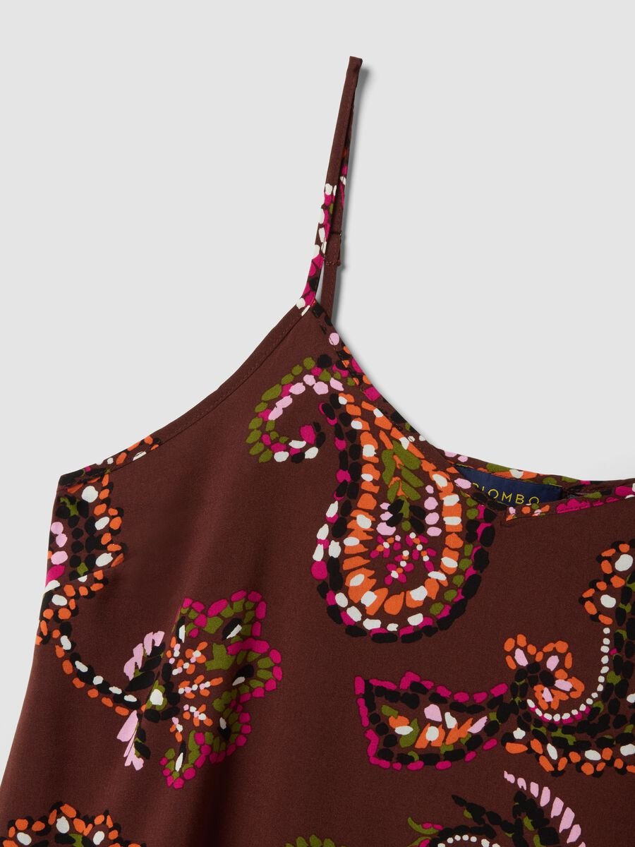 Tank top marrone in pura viscosa con stampa paisley_1