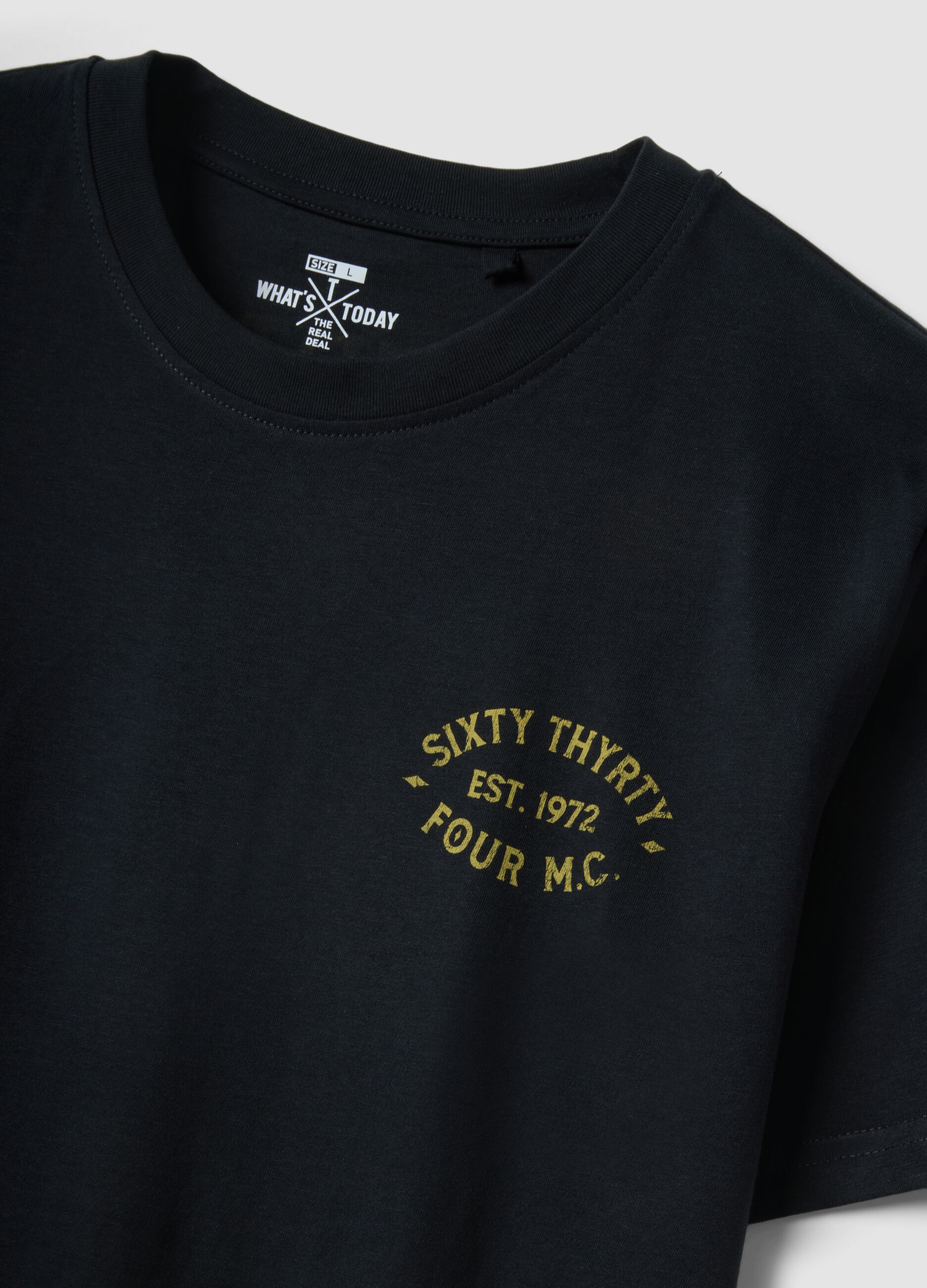 Black printed T-shirt in pure cotton, regular fit