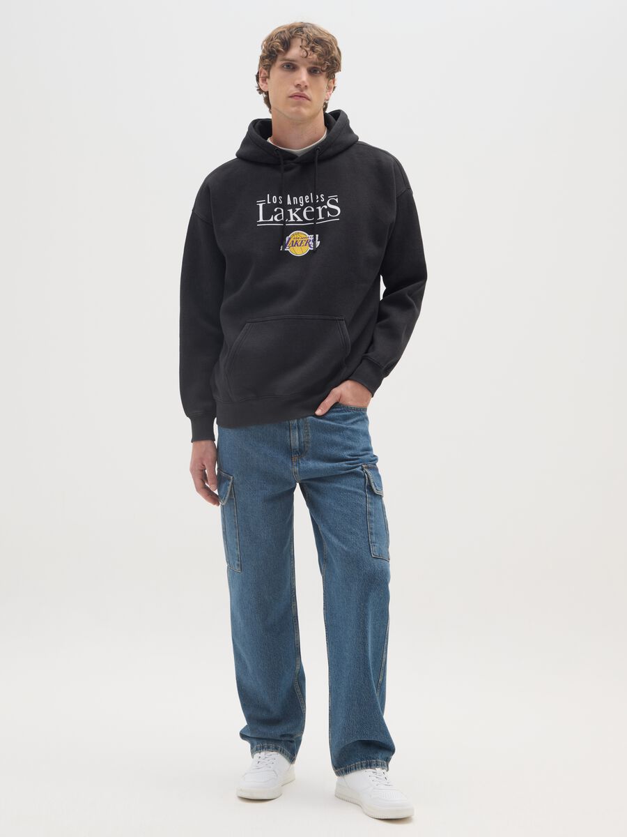 Black cotton blend sweatshirt with Los Angeles Lakers print_1