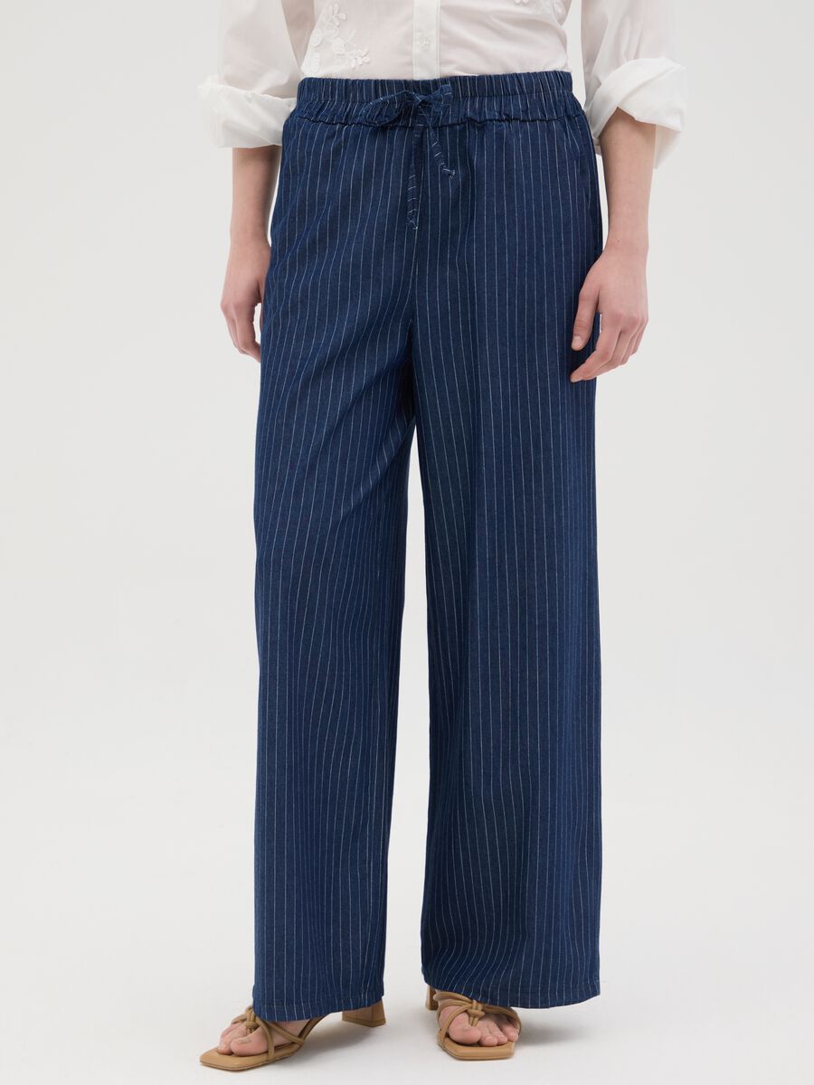 Women's blue pure cotton regular fit trousers_1