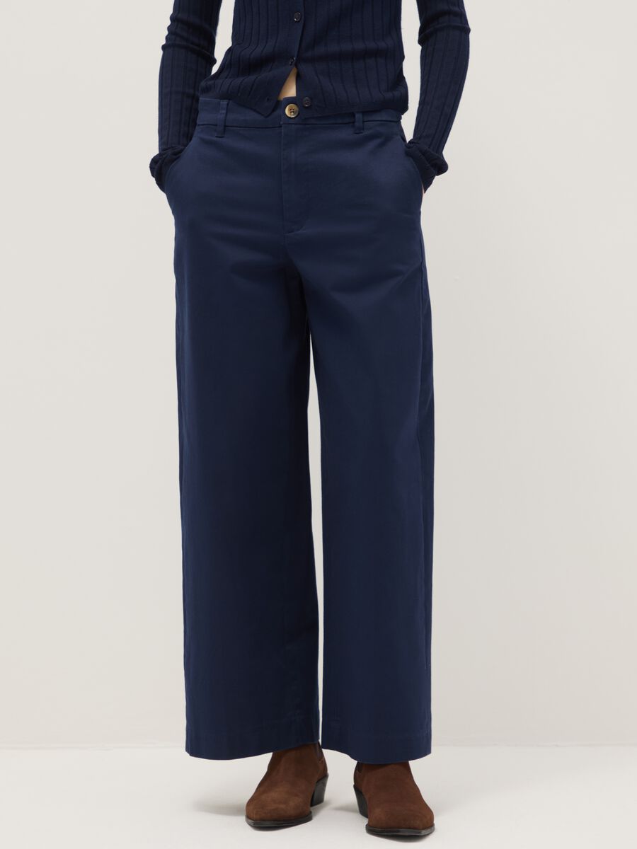 Blue Stretch Cotton Regular Fit Chino Trousers_1