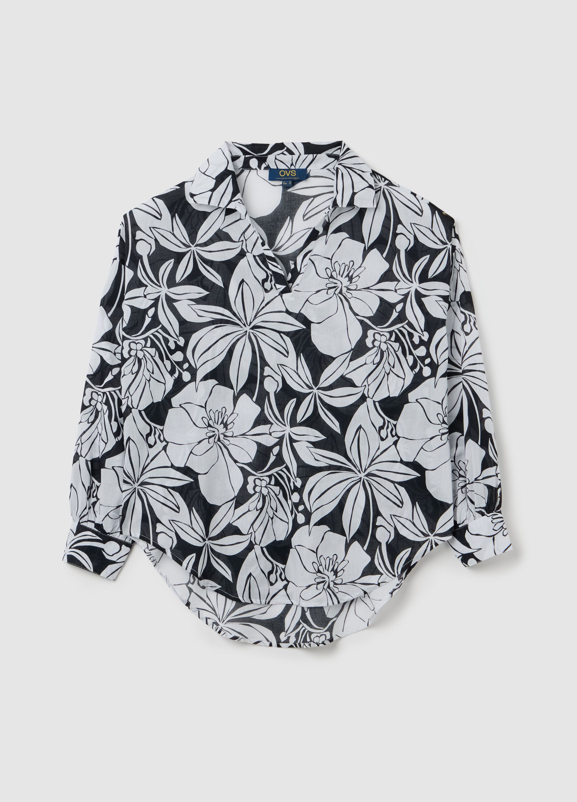 Camicia lunga da donna in puro cotone multicolor regular fit con stampa