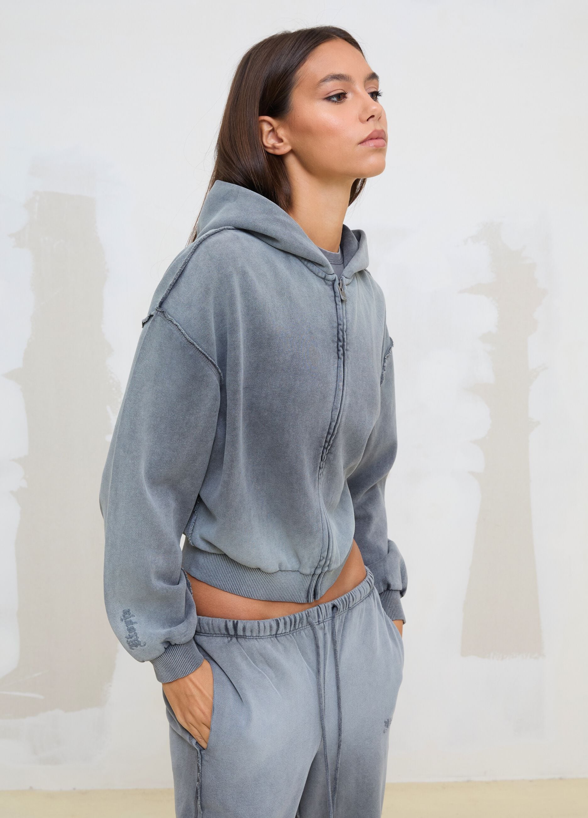 Sun-Faded Full-Zip Hoodie in Vintage Grey