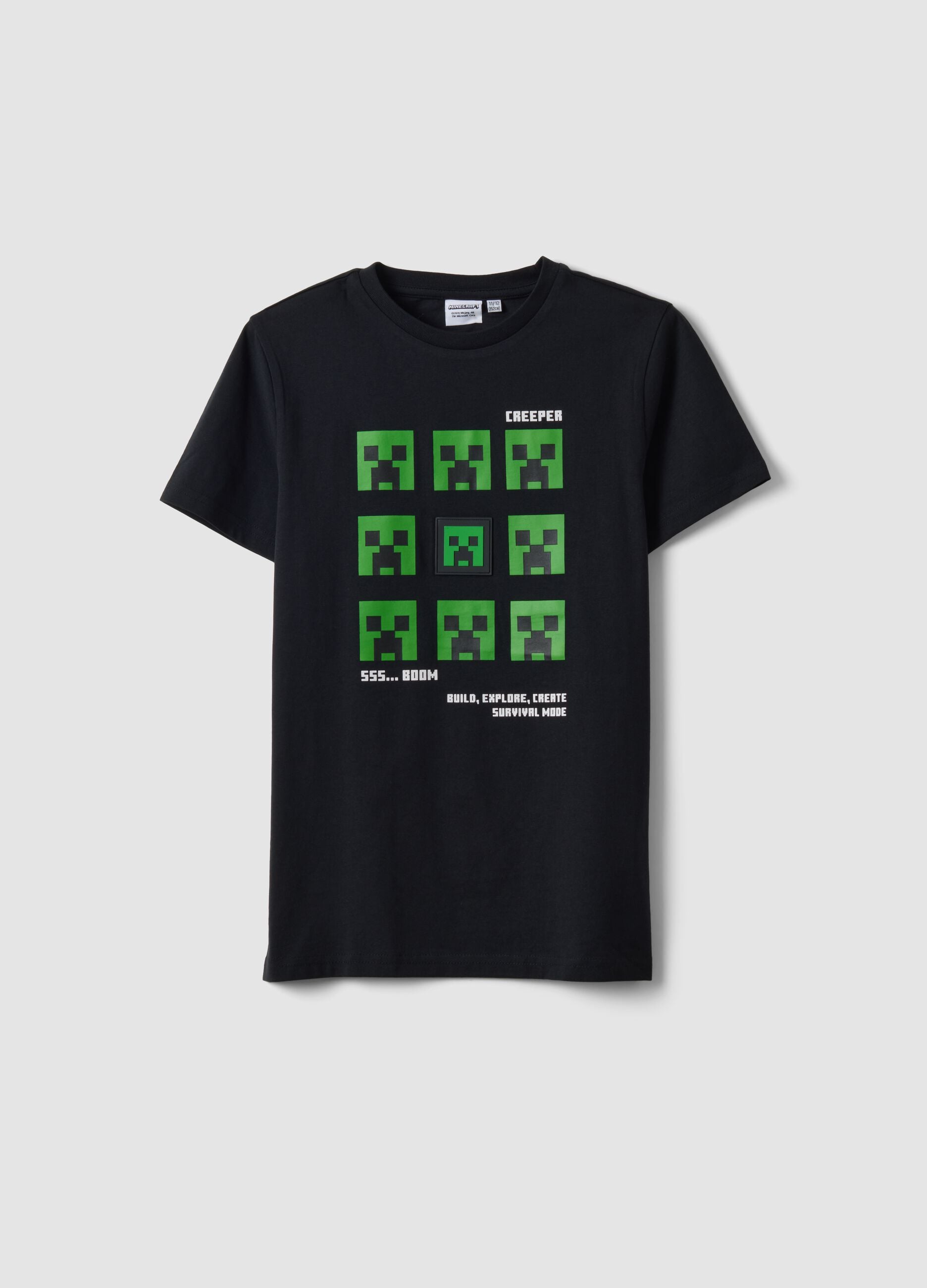 Black pure cotton Minecraft print T-shirt for boys