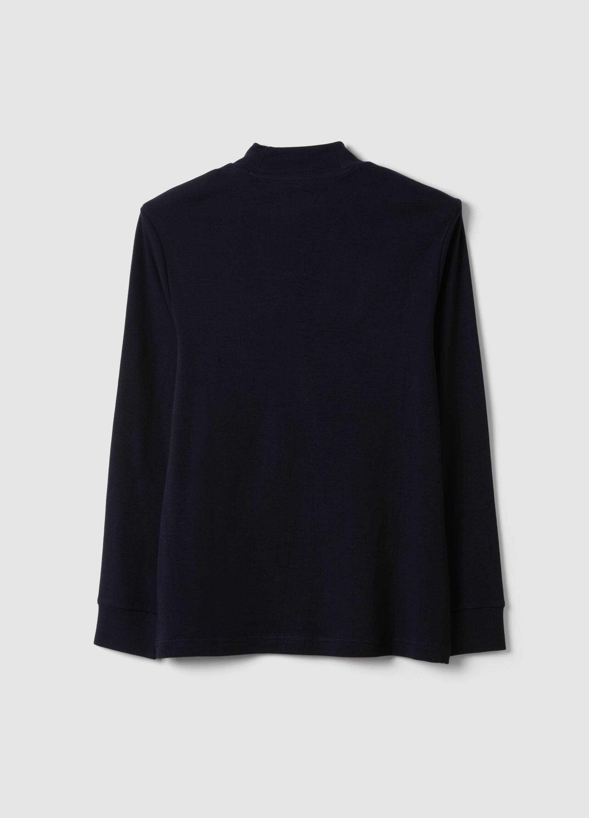 T-shirt blu in puro cotone con collo rialzato strutturato