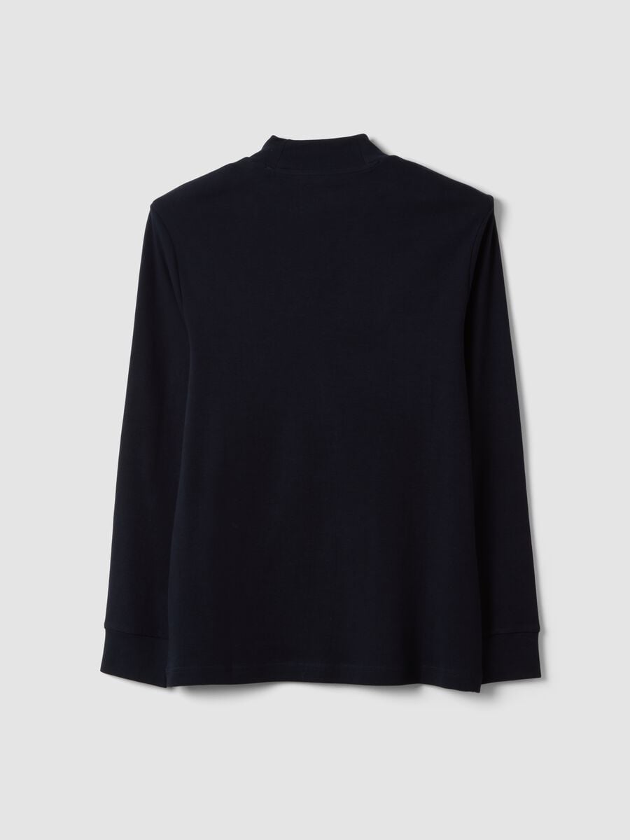 Blue pure cotton T-shirt with structured high neck_2