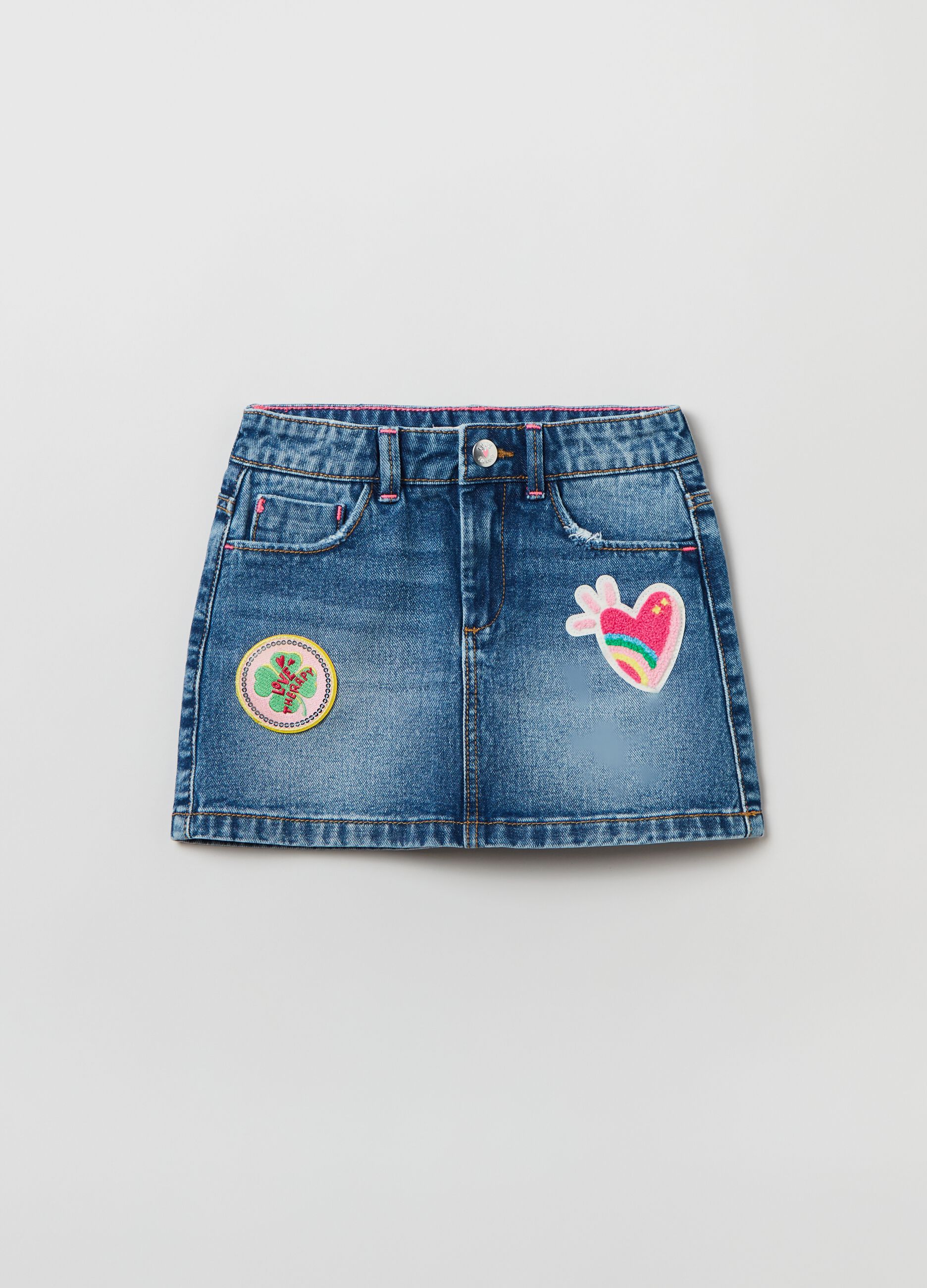 Minigonna in denim con patch_0
