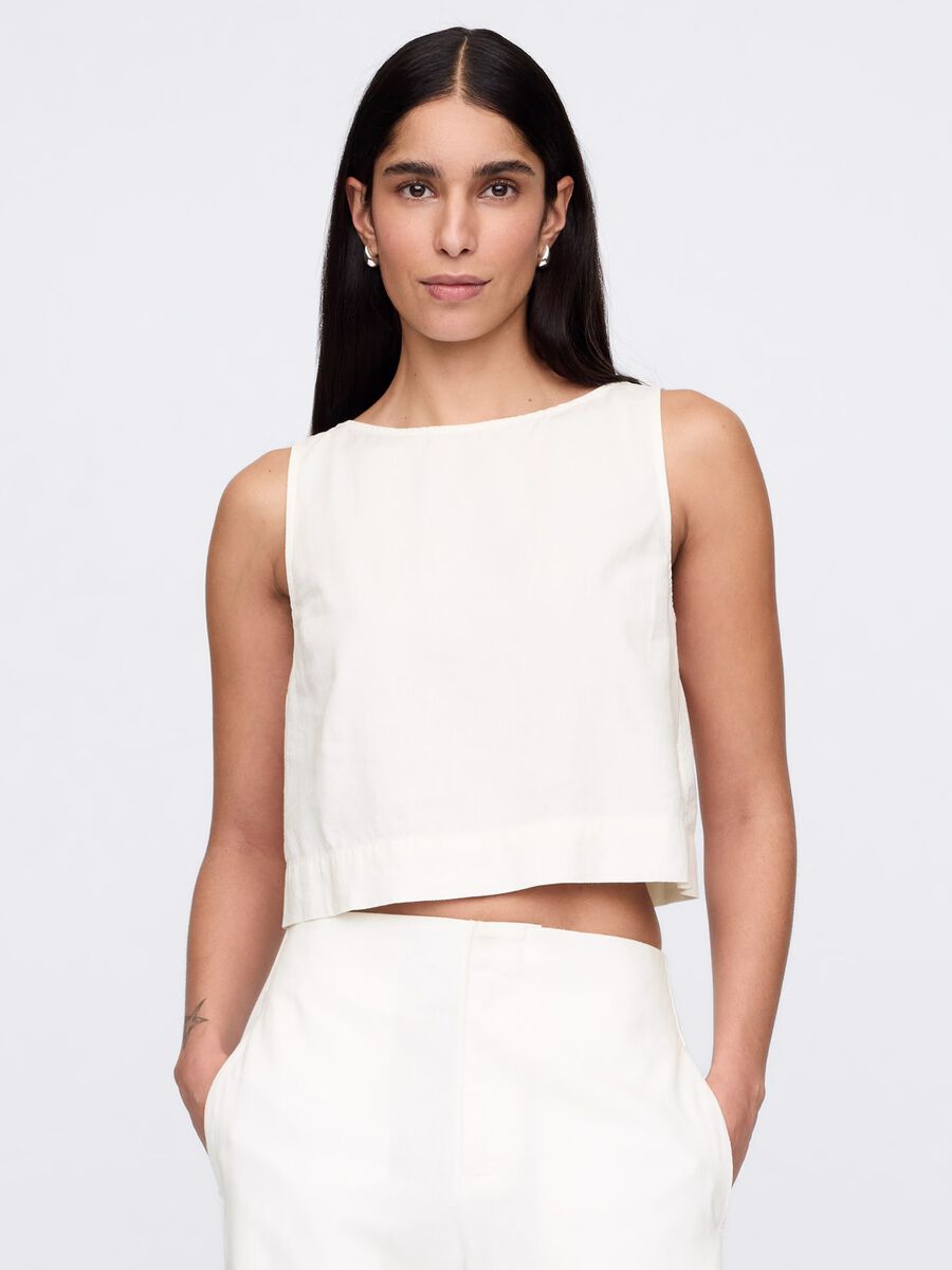 Sleeveless top in linen and viscose_0