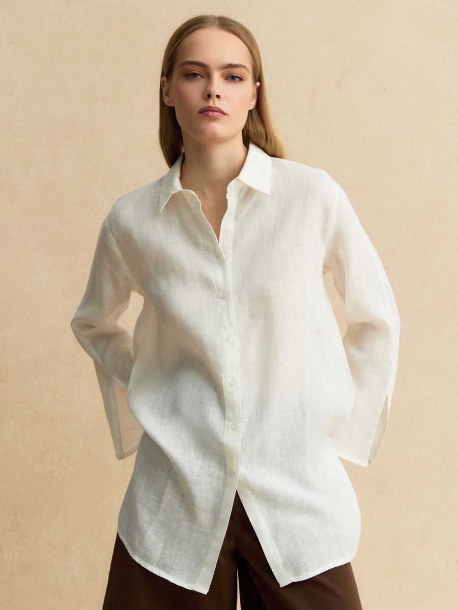 White pure linen shirt with oversized fit_1