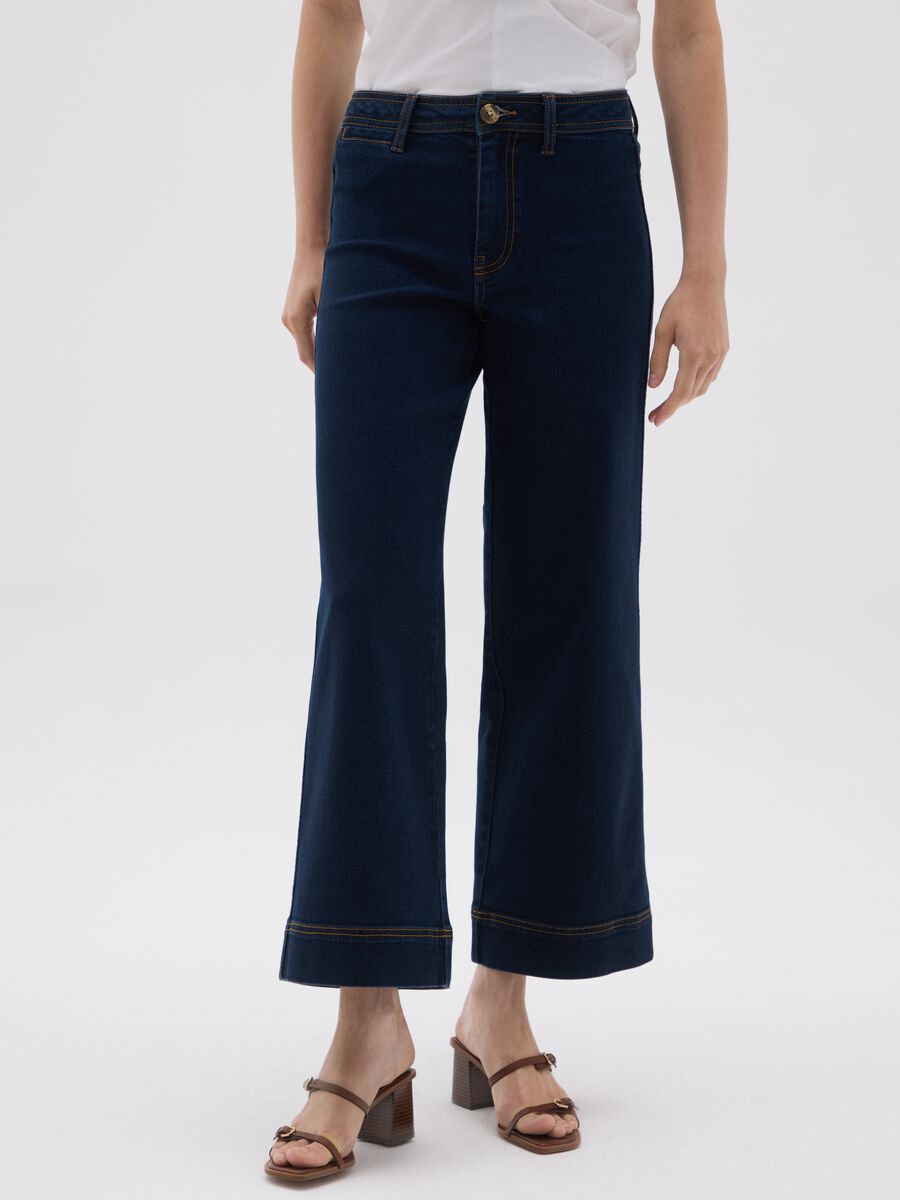 Women's blue denim trousers regular fit_1