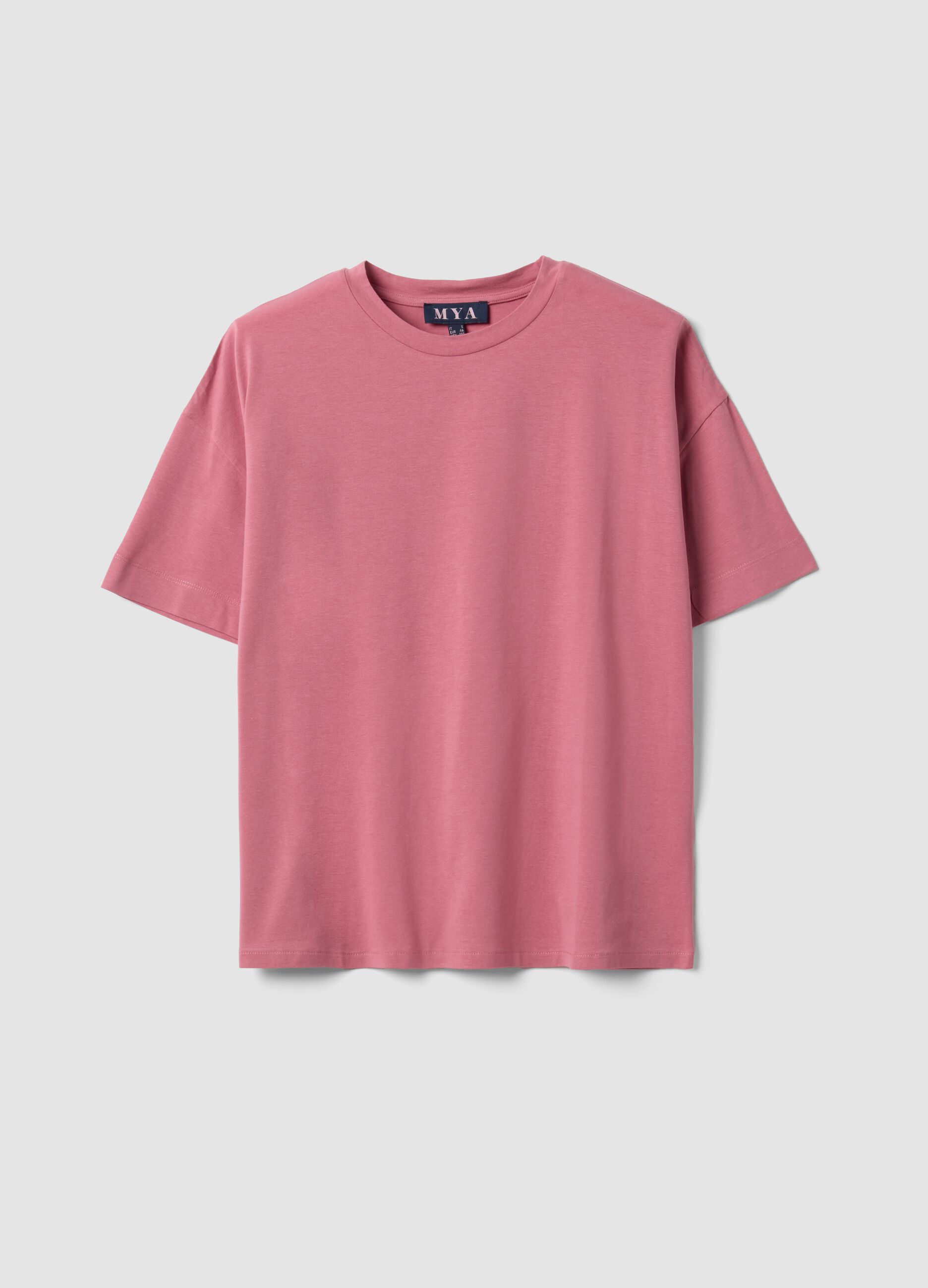 Pink crew-neck T-shirt in stretch cotton-modal blend, regular fit