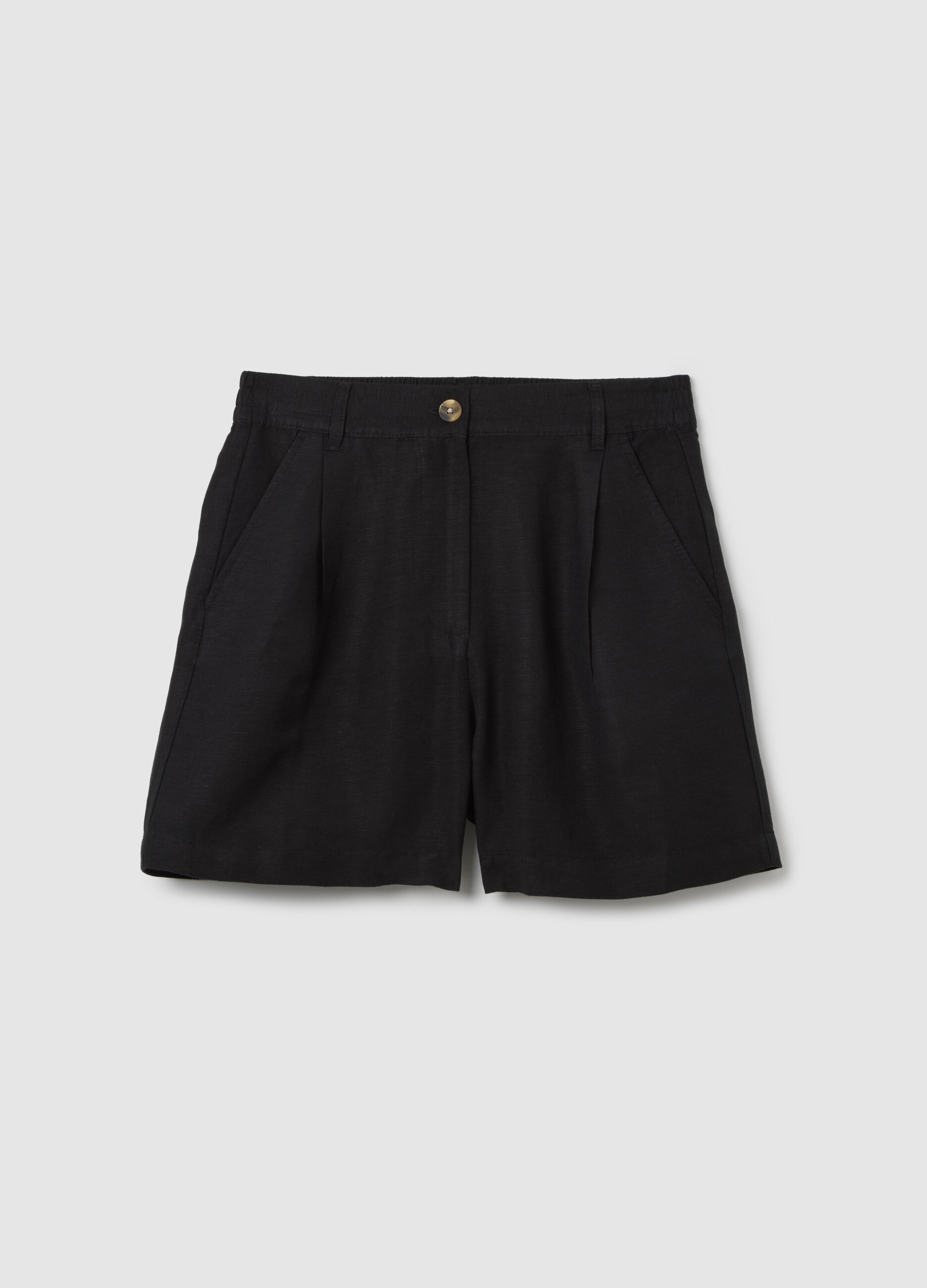 Shorts da donna in lino e viscosa neri regular fit