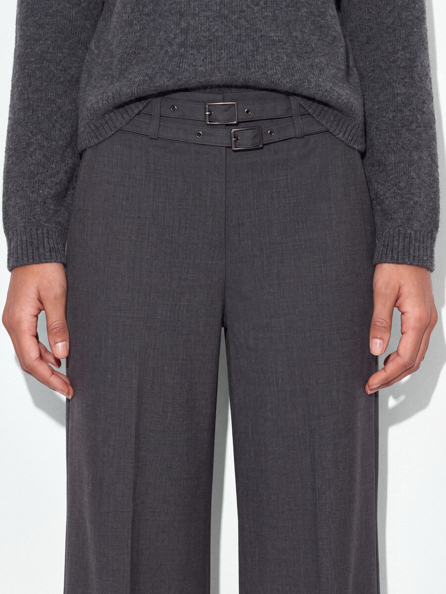 Pantaloni formali grigi in viscosa elasticizzata con cintura_3
