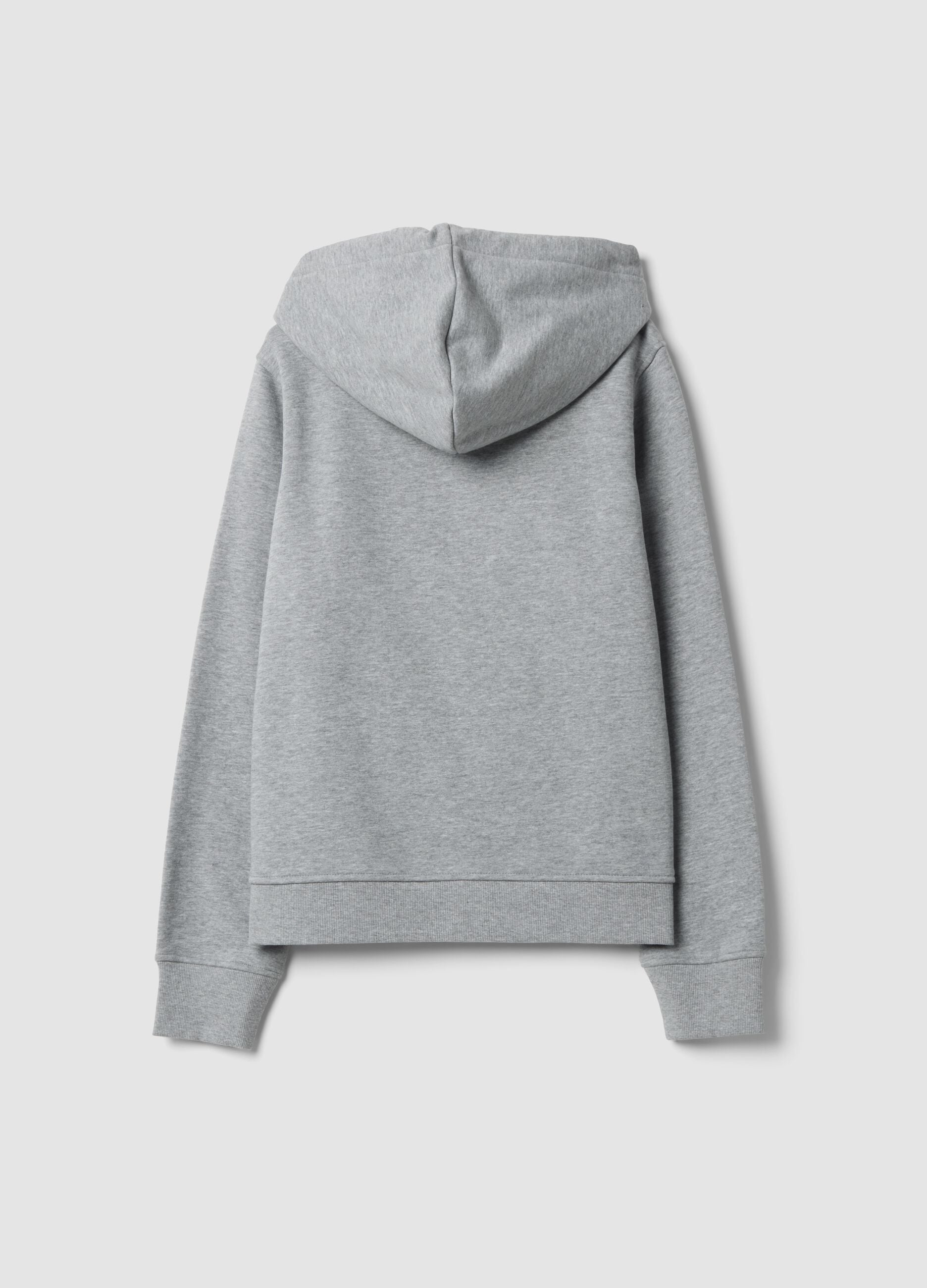 Grey cotton-blend hoodie with crew neck