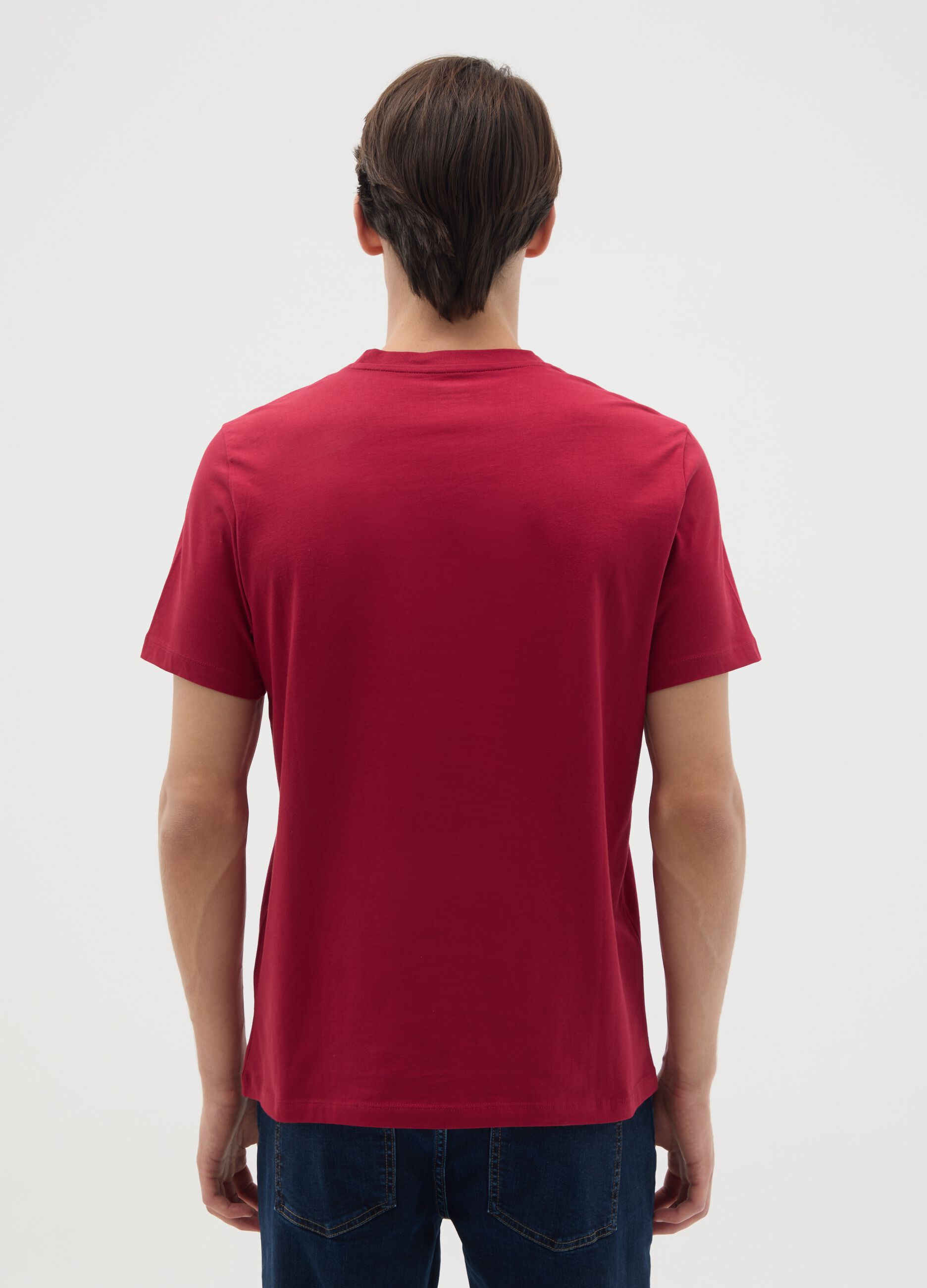 Men's red pure cotton t-shirt