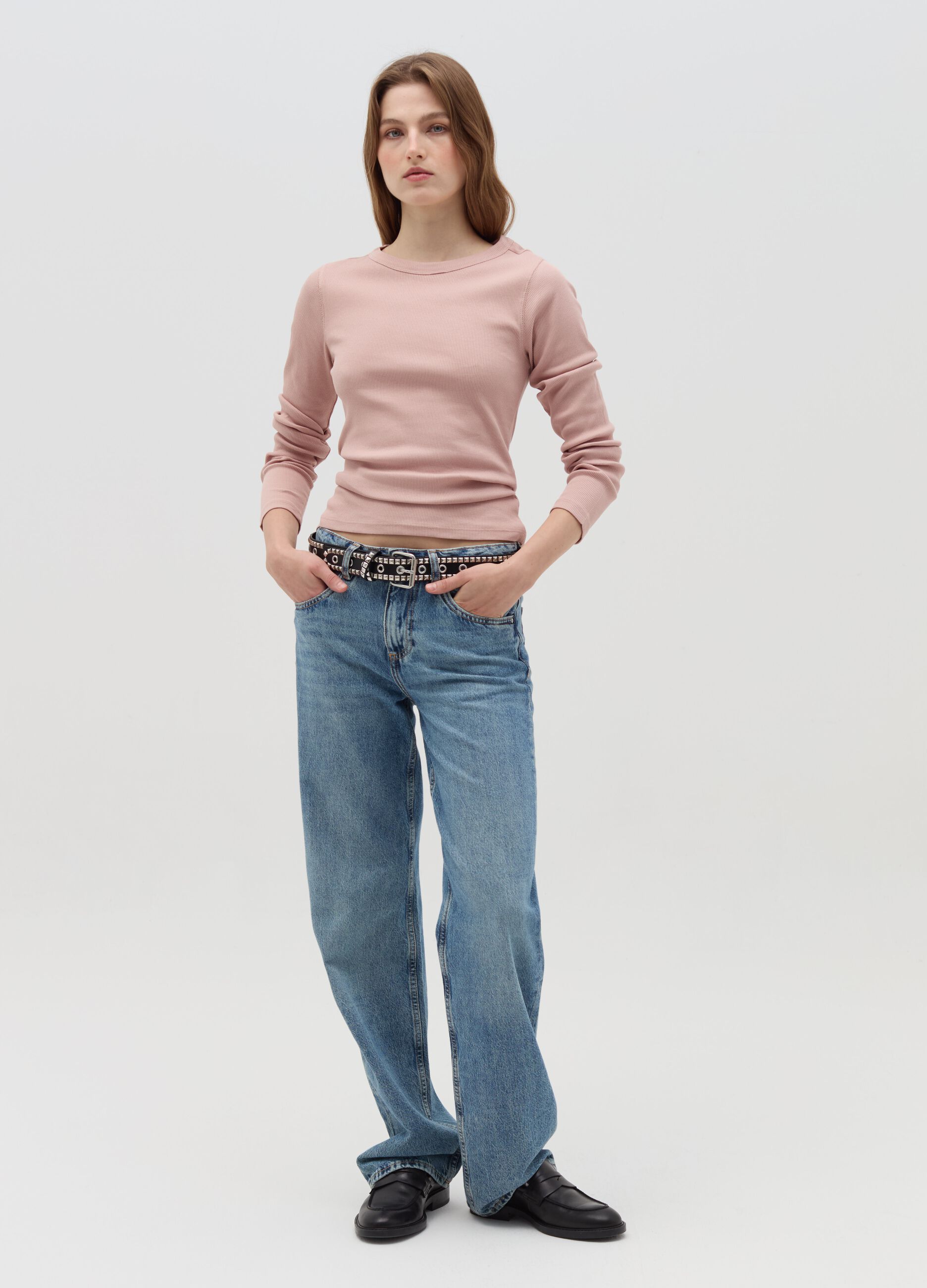 Ribbed T-shirt with long sleeves