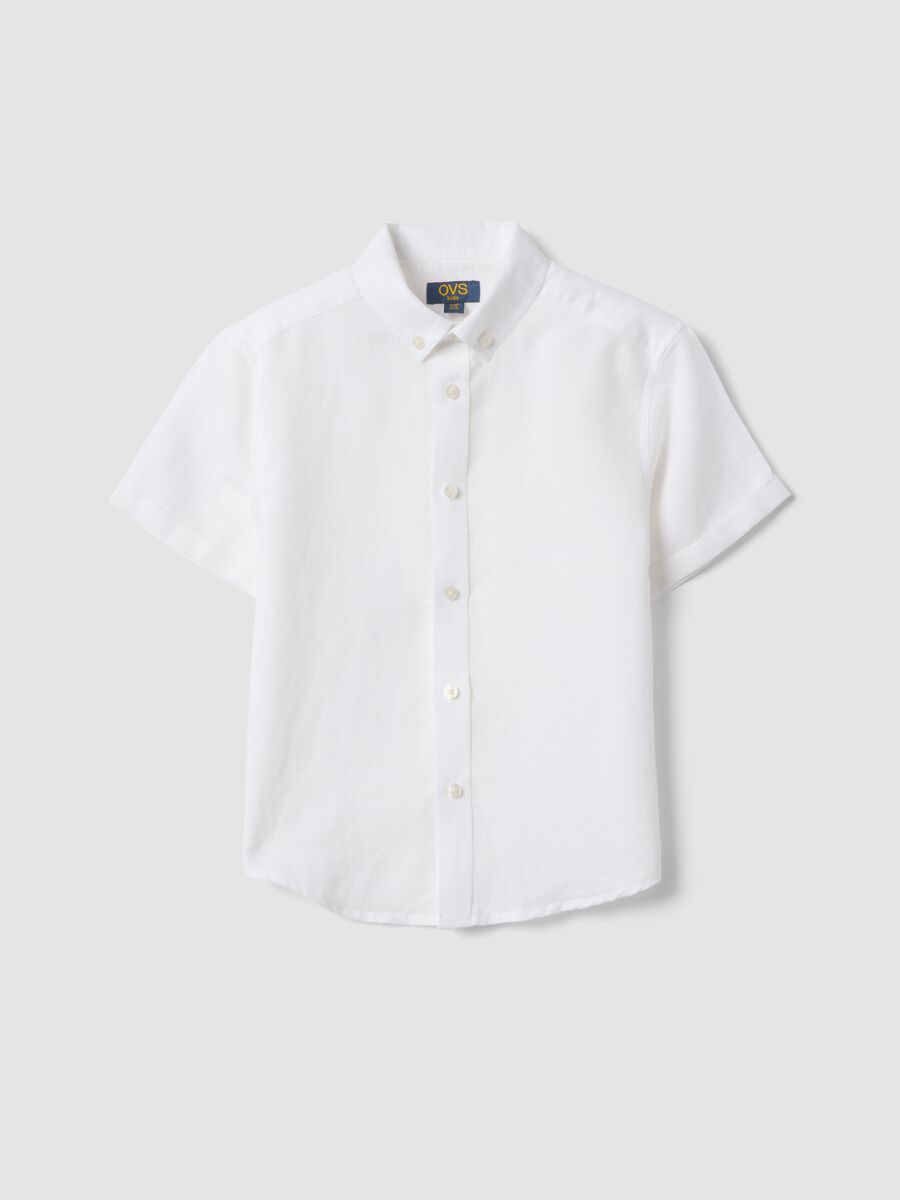Camicia bianca in misto lino e cotone da bambino regular fit_0