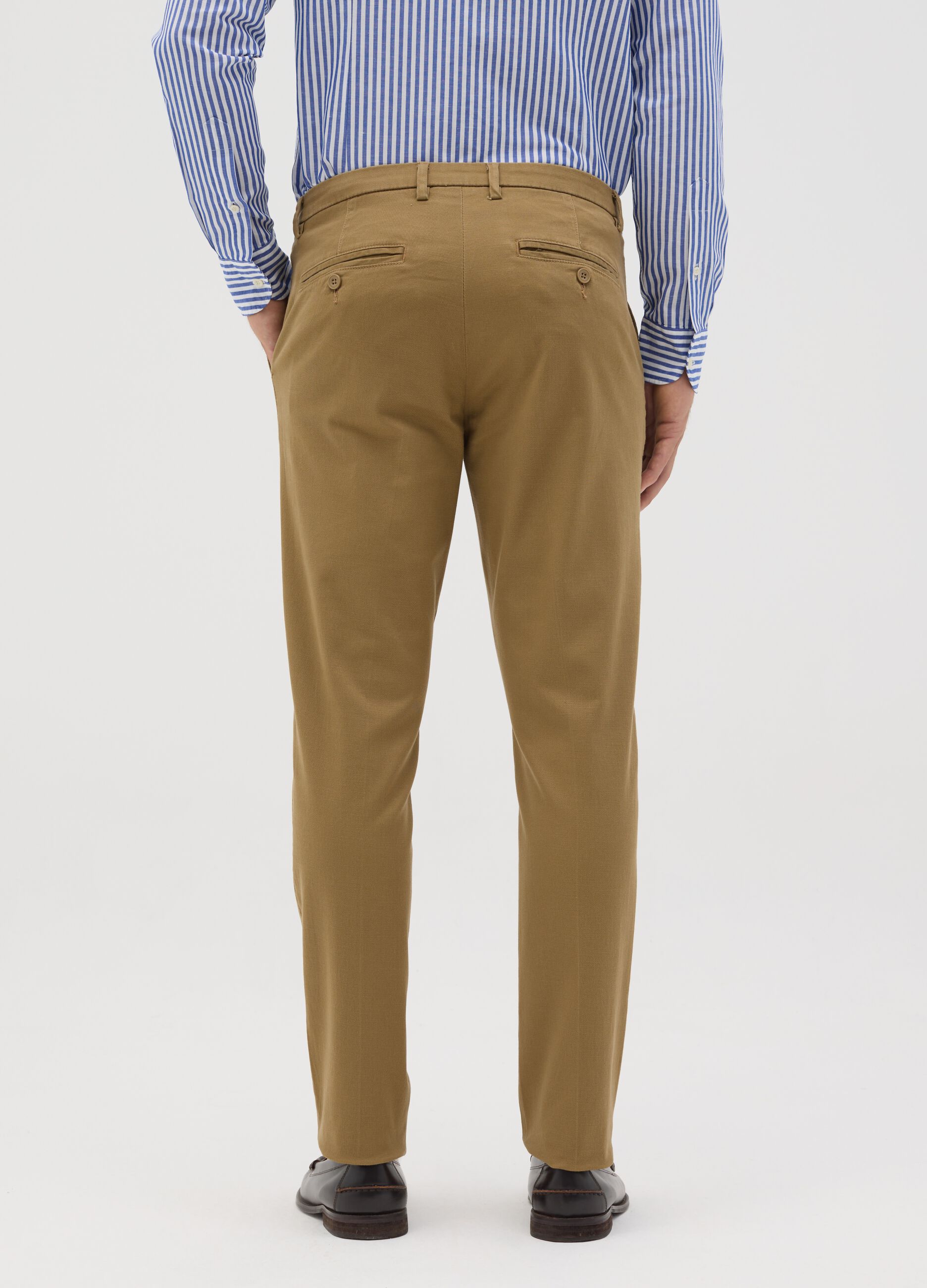 Slim camel trousers in stretch cotton