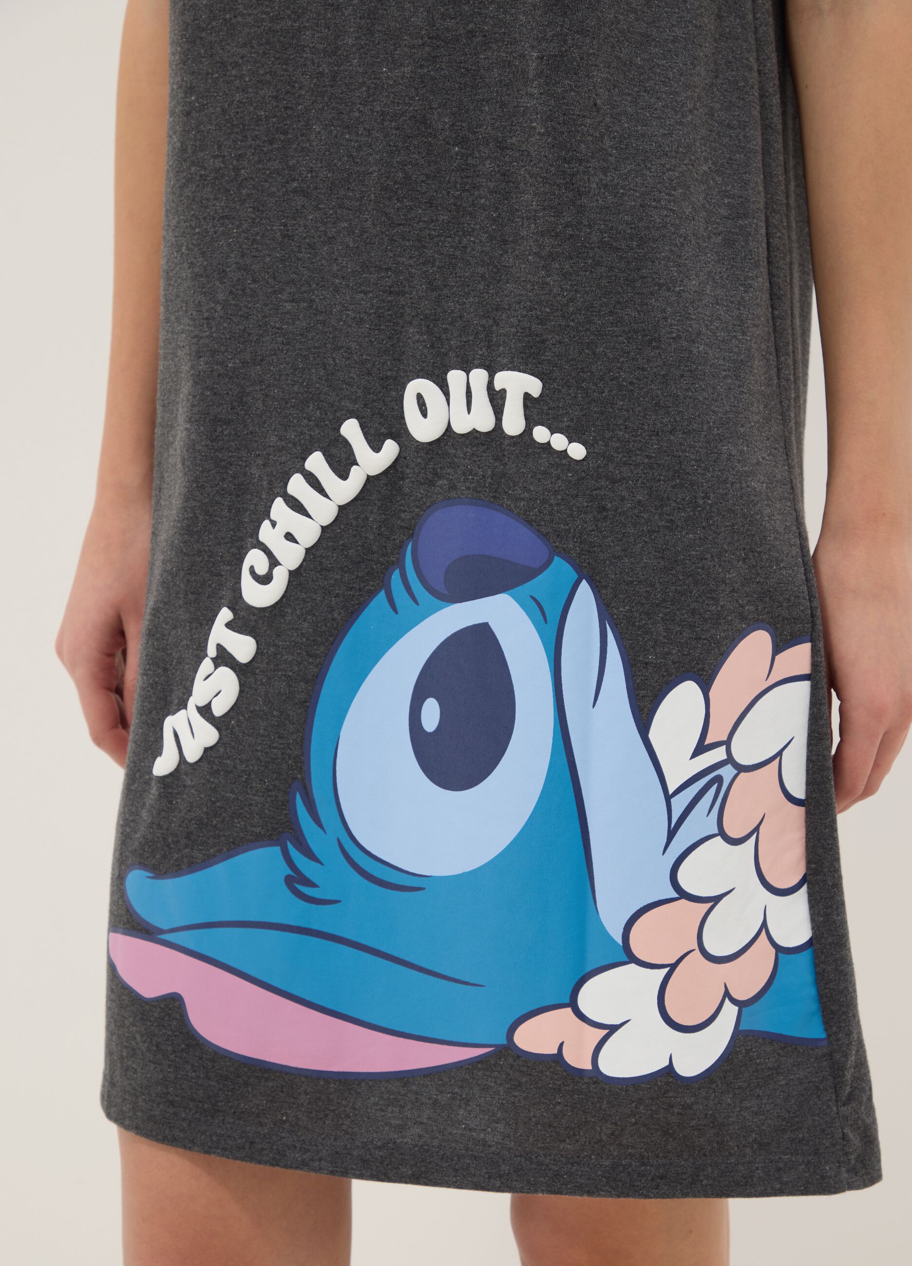 Camicia da notte grigia in puro cotone con stampa Stitch
