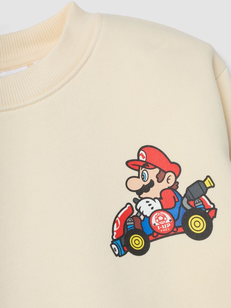 Beige cotton-blend crew-neck sweatshirt with Mario Kart print, oversized fit_3