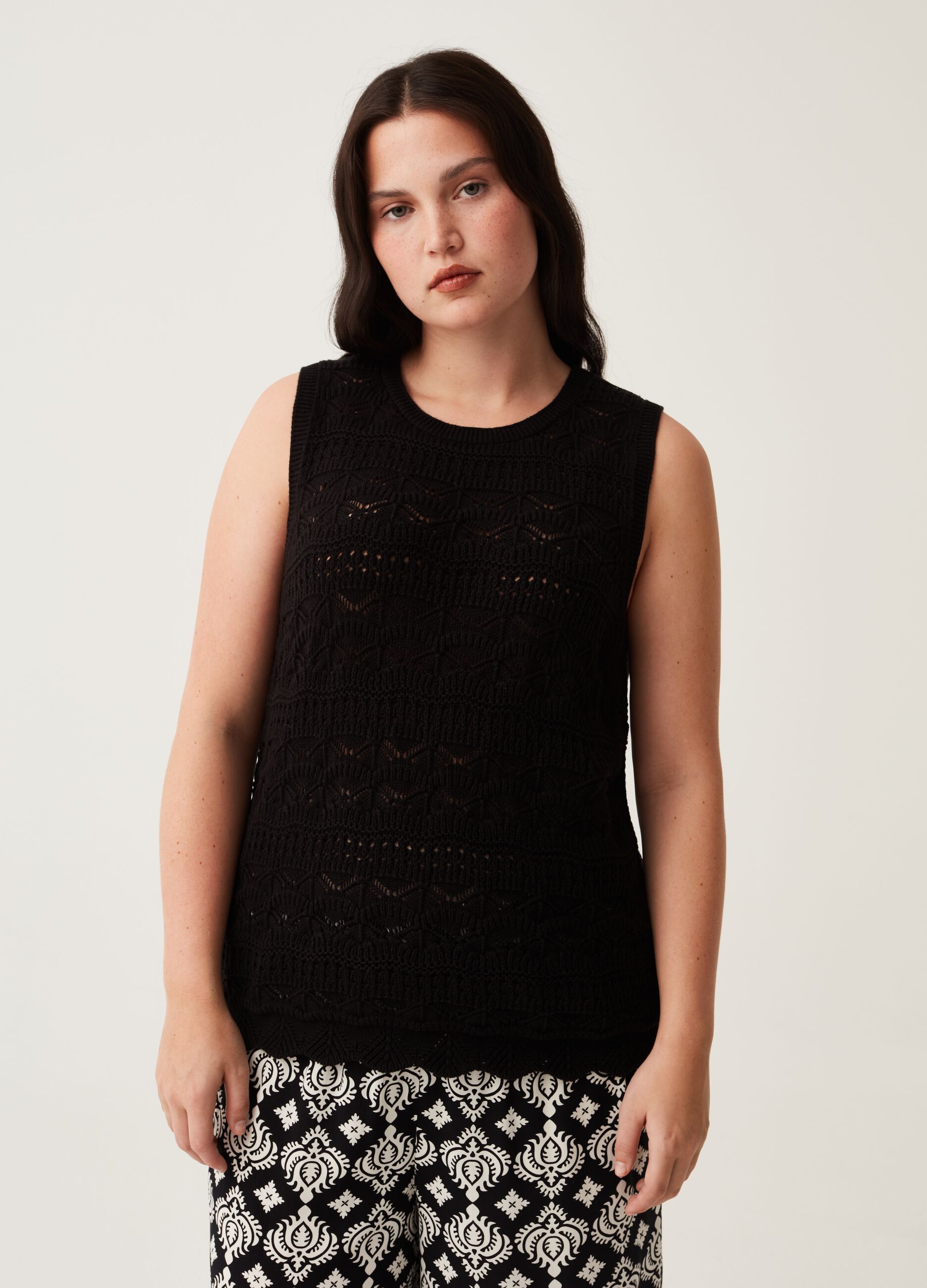 Tank top in cotone crochet Curvy MYA_0