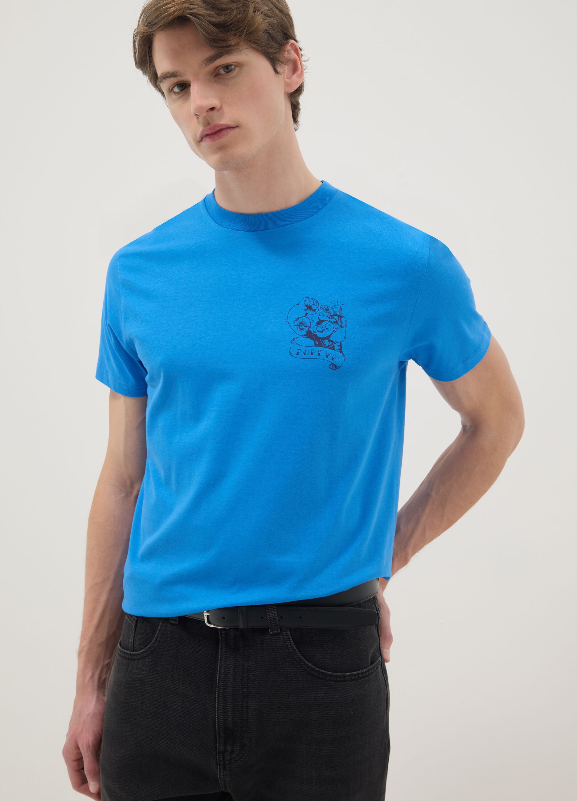 Blue pure cotton regular fit T-shirt with Popeye print