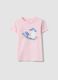 Girls&rsquo; pink organic cotton T-shirt with print and glitter_0