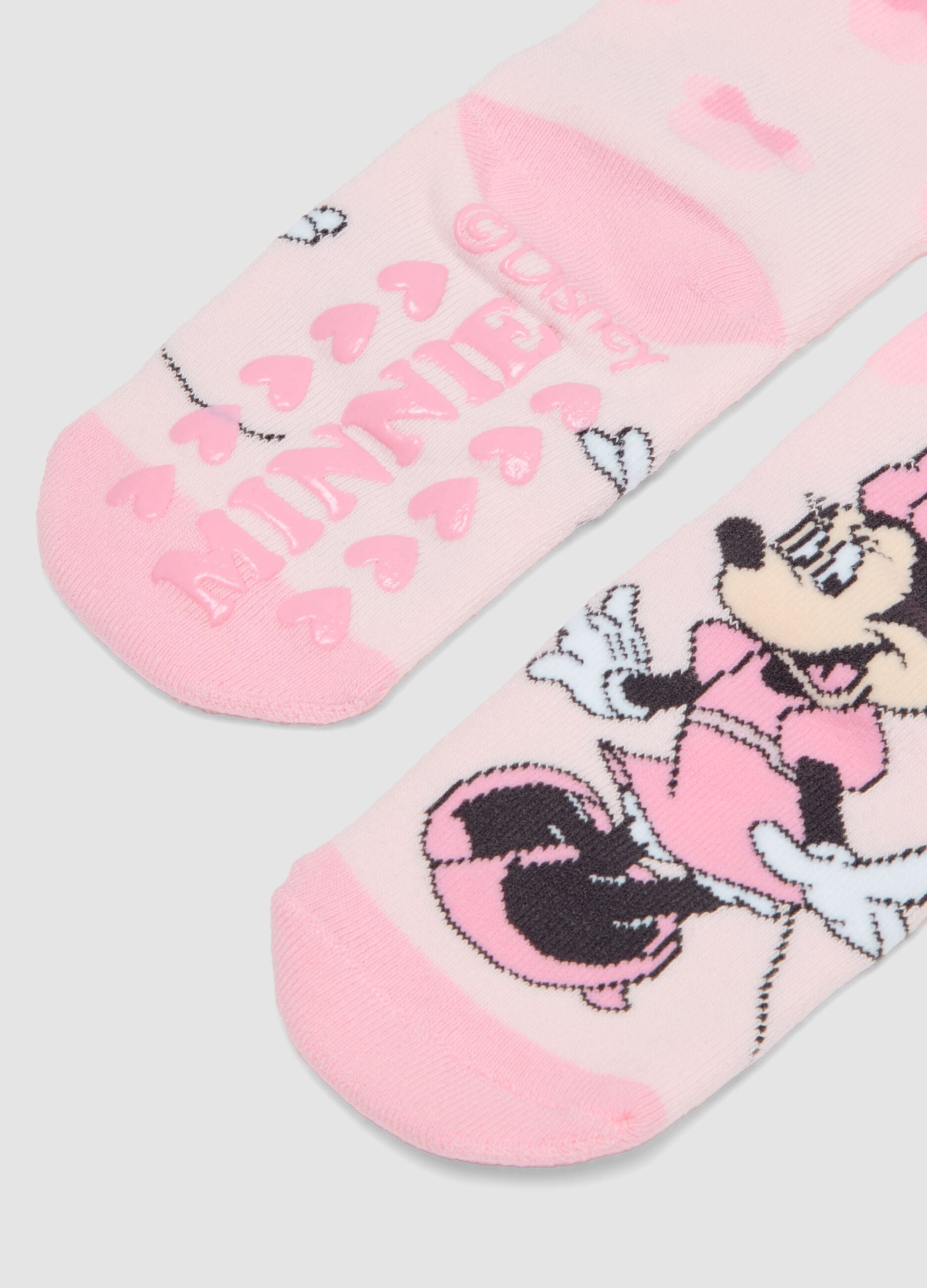 2-pack of pink non-slip socks in stretchy organic cotton with Minnie print