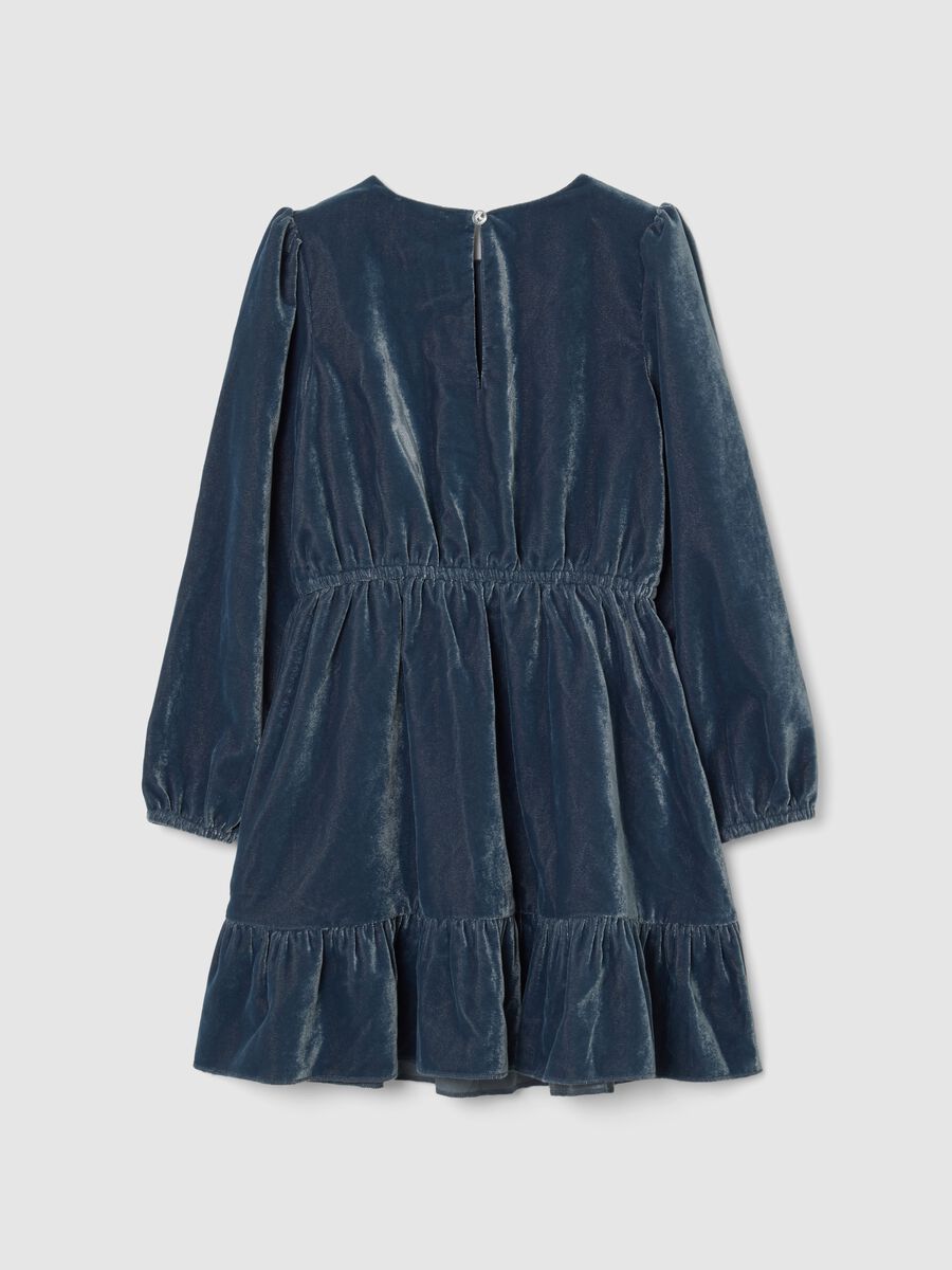Abito blu da bambina in velour regular fit con balze_1