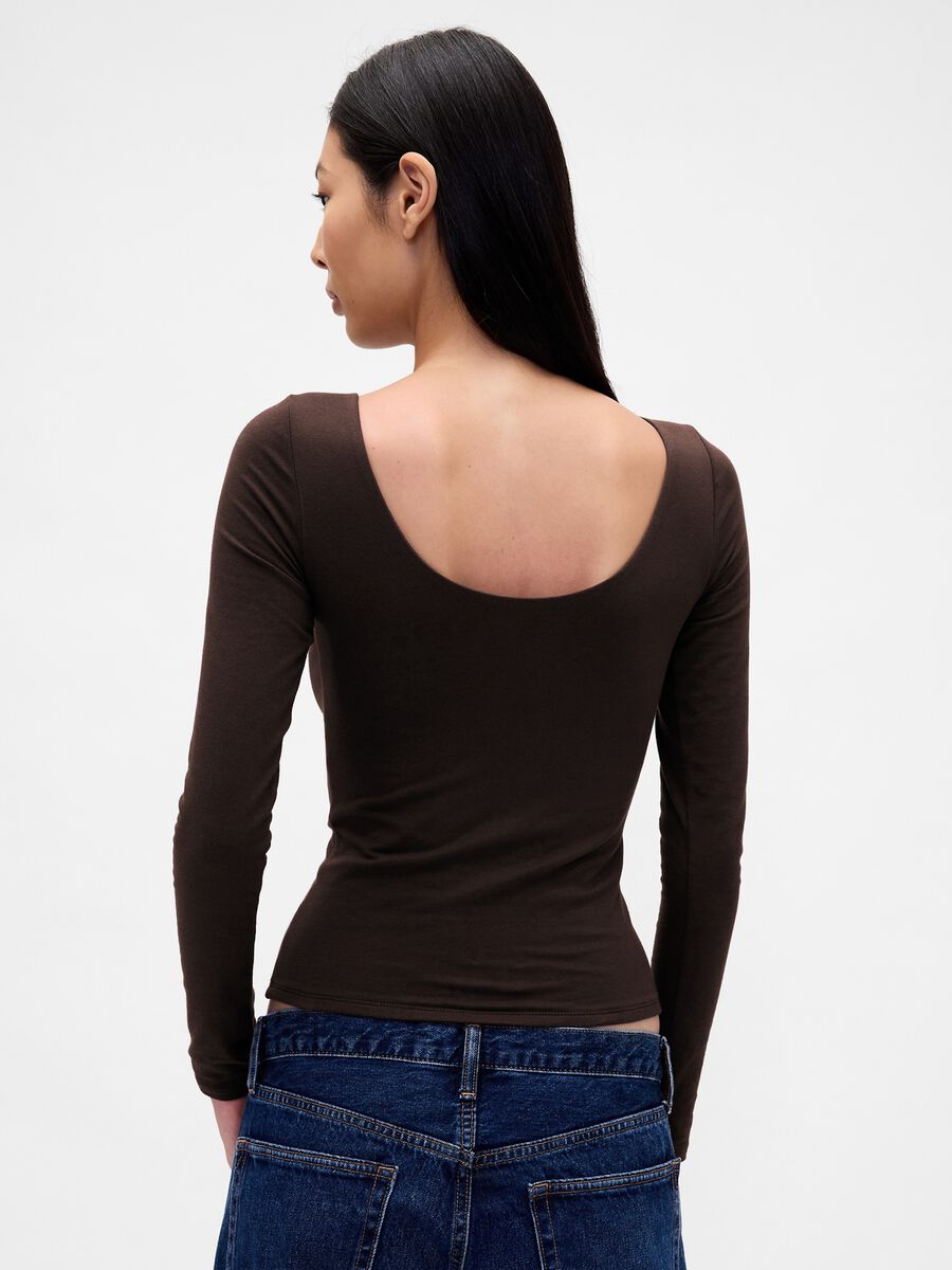 Maglia marrone elasticizzata a maniche lunghe_1