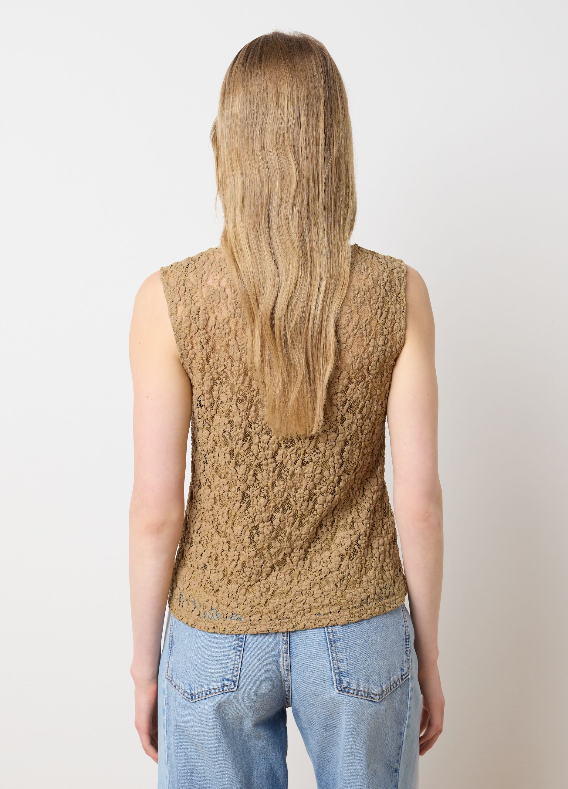 Fitted Beige Lace Women's Top