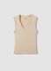 Beige pure cotton V-neck tank top with regular fit_4