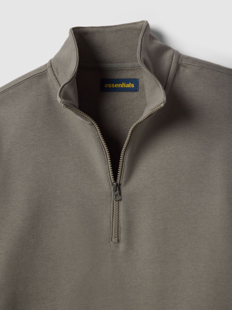 Felpa in misto cotone grigio regular fit con zip a met&agrave;_5